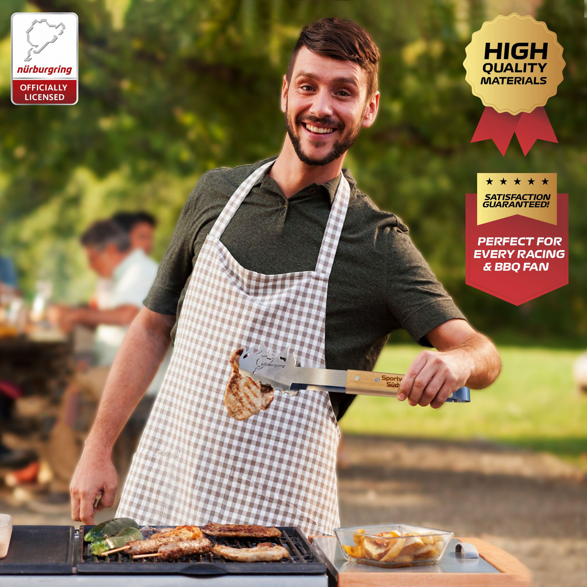 Nürburgring Grillzange mit persönlicher Gravur, BBQ Grillzange Edelstahl, Grillzange Holz, Grillzange lang, Ideal für Grillliebhaber, Robust und Langlebig, Küchenzange Perfekt für jeden Grillabend