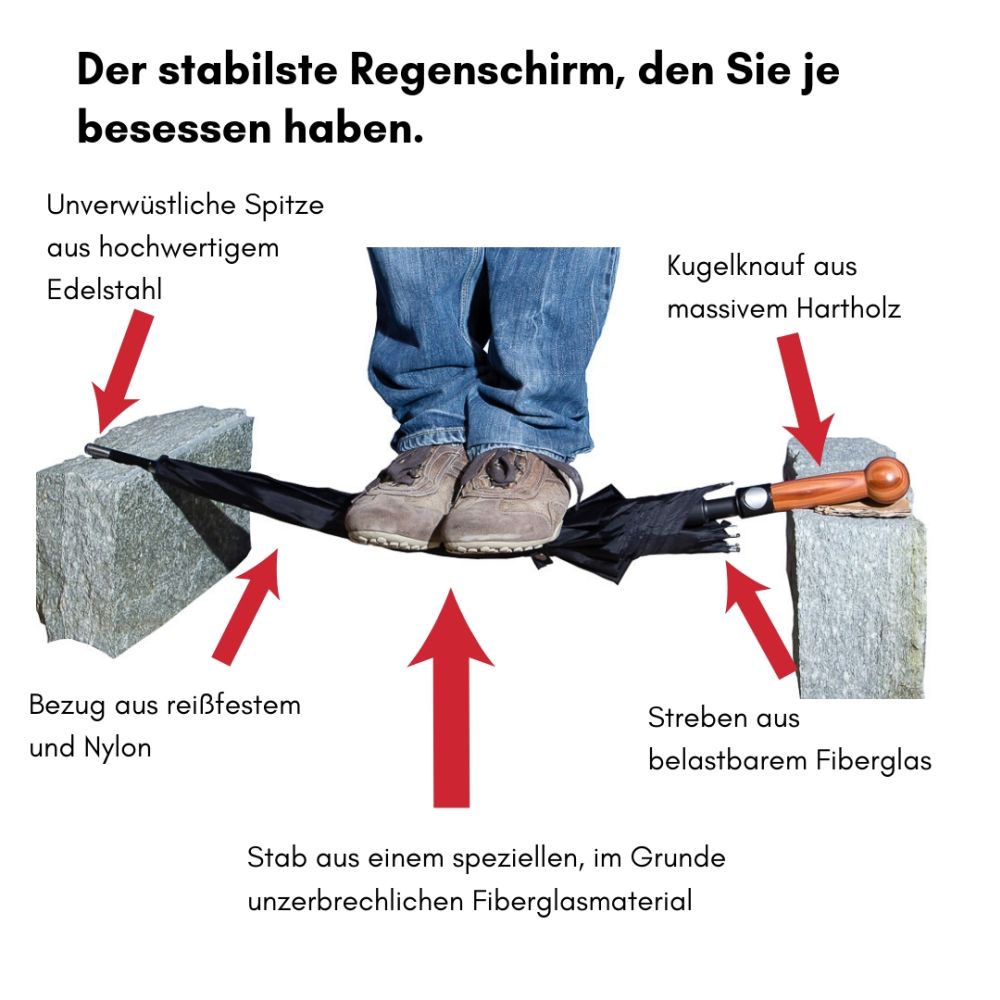 Sicherheitsschirm "XXL extra lang" Knaufgriff, Nußbaum