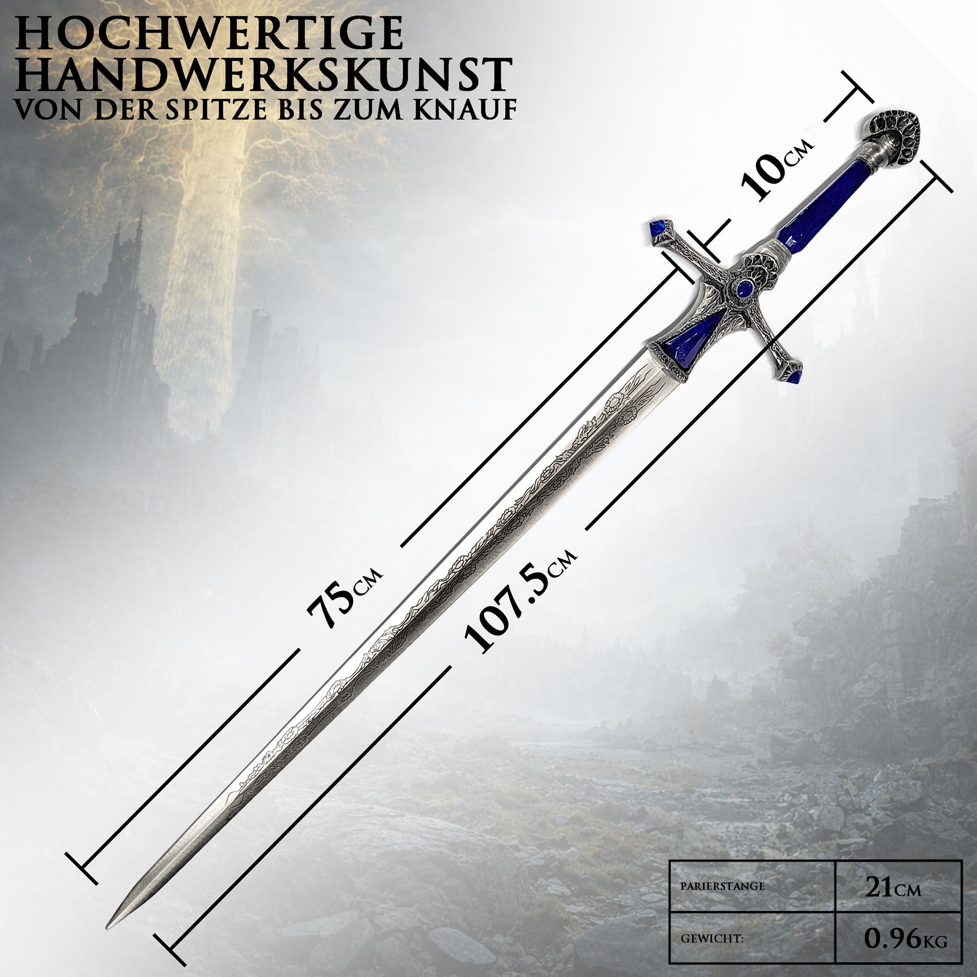 Elden Ring Rellana Zwillingsschwert 107,5cm mit Wandhalter | Shadow of the Erdtree Replik Stahl & Alu-Griff | Zwillingsmond-Ritterin Waffe & Gaming Deko