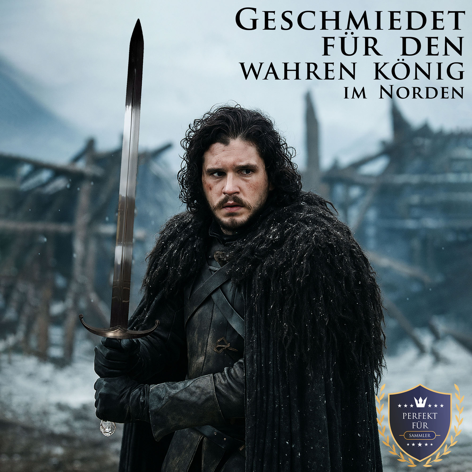 Game of Thrones Schwert Langklaue von Jon Schnee | Longclaw Replik 106cm | Deko Waffe mit Wolfsknauf & Wandhalterung | GoT Sammlerschwert
