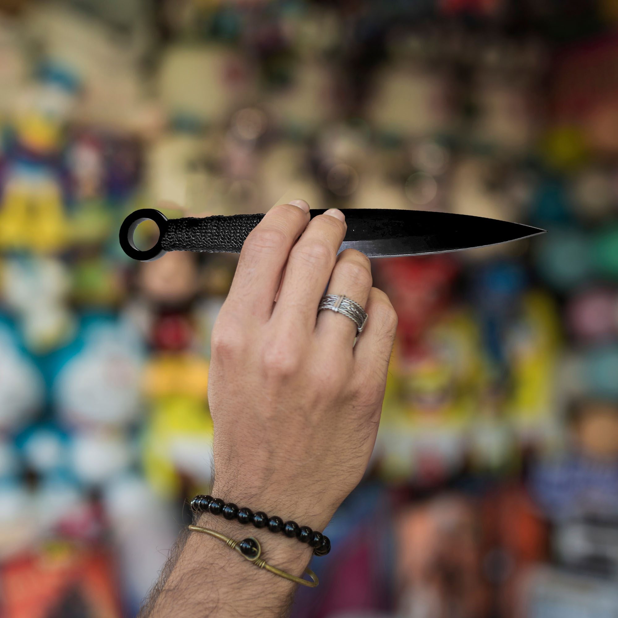 12 Schwarze und Silberne Wurfmesser mit Scheide, Edelstahl-Kunai