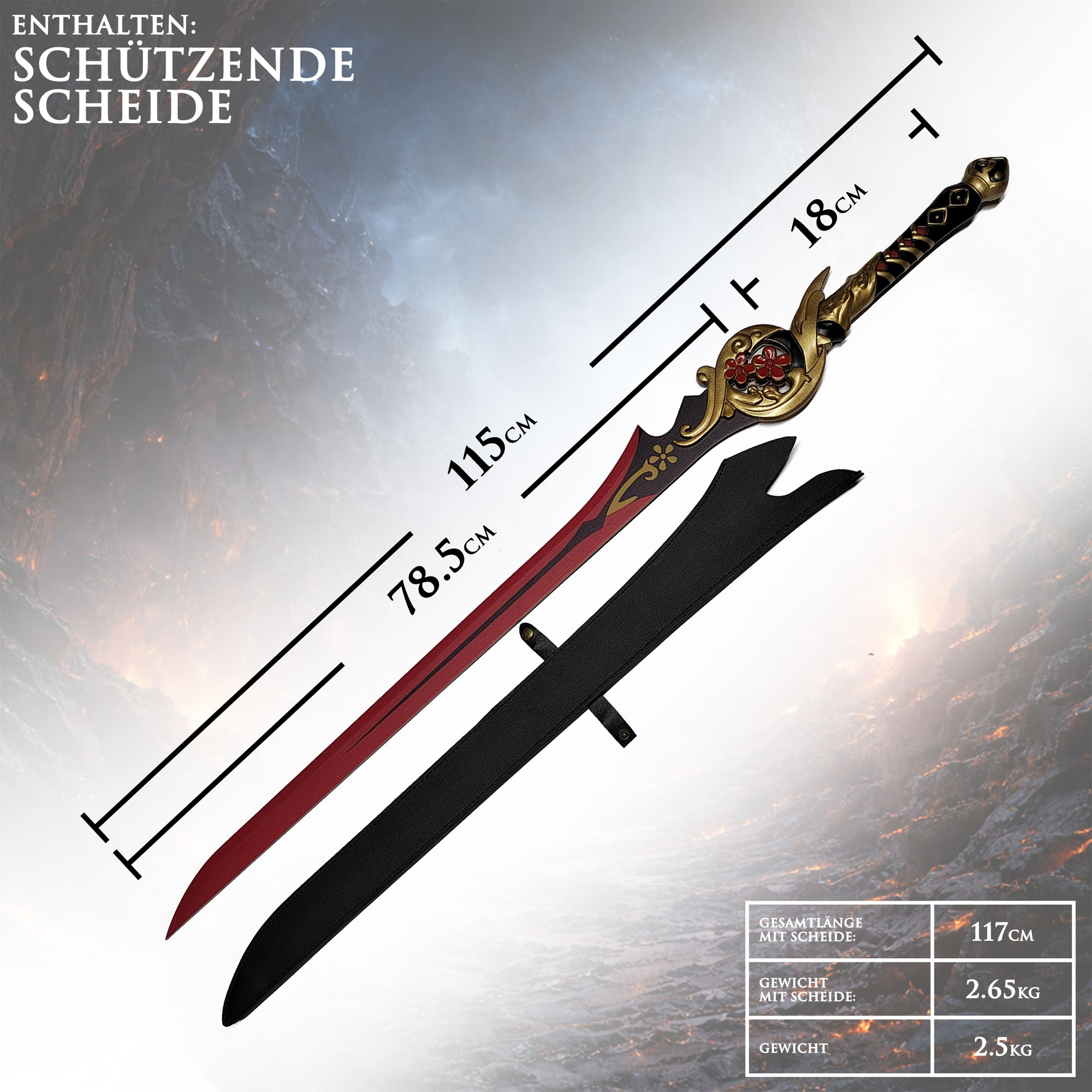 Solo Leveling Demonic Plum Flower Schwert 117 cm mit Scheide – Anime Großschwert Replik Edelstahl Cosplay Deko Sammlerstück