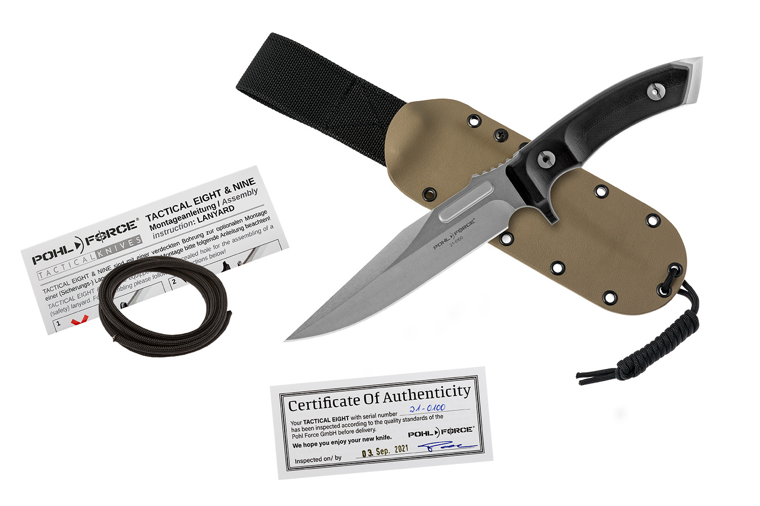 Tactical Eight SW mit Kydex-Scheide im Farbton FDE (Flat Dark Earth)