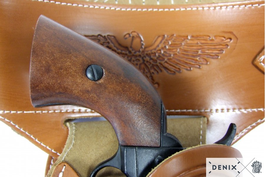 Coltgürtel aus Leder, für 1 Colt, mit 24 Kugeln, mit Sheriffstern