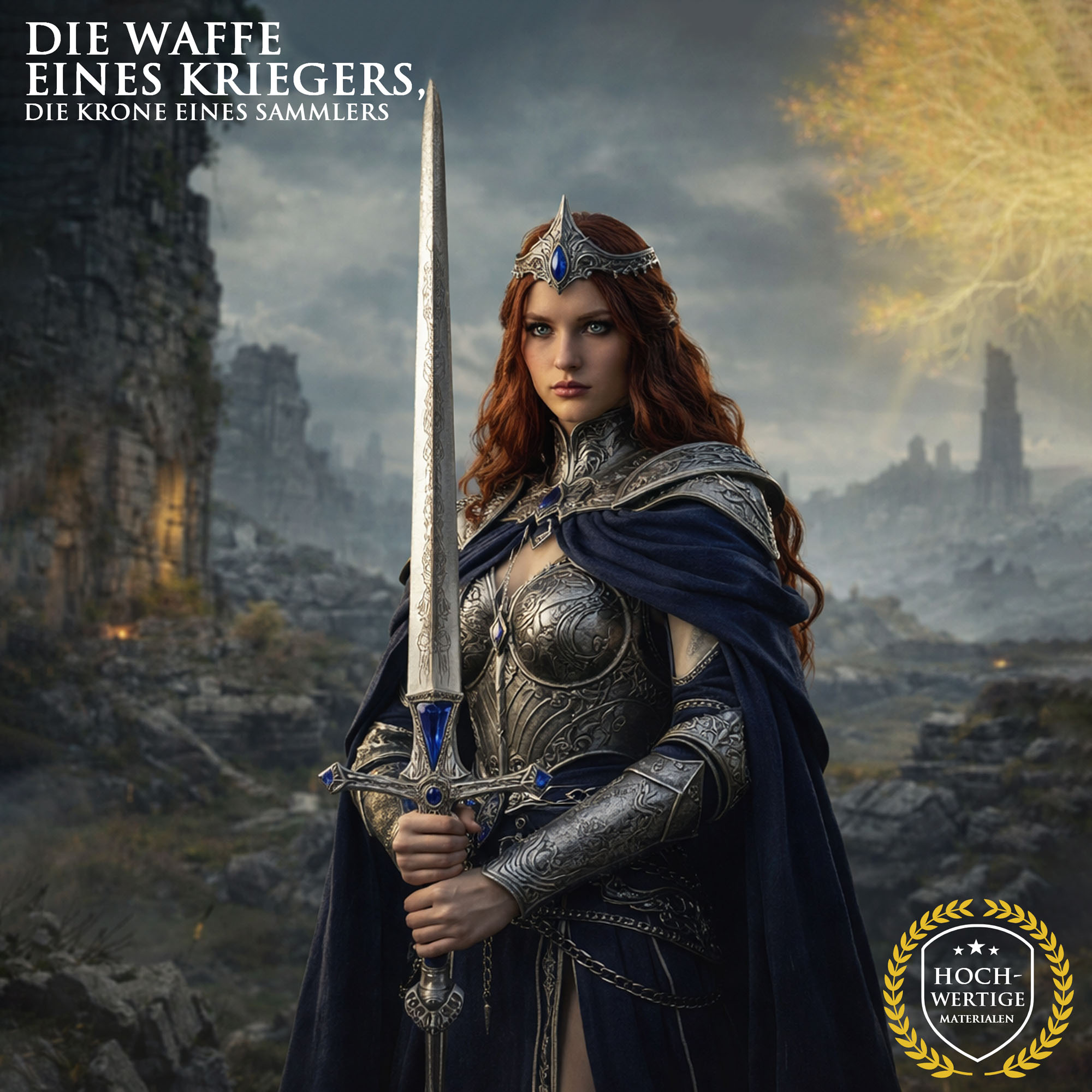 Elden Ring Rellana Zwillingsschwert 107,5cm mit Wandhalter | Shadow of the Erdtree Replik Stahl & Alu-Griff | Zwillingsmond-Ritterin Waffe & Gaming Deko