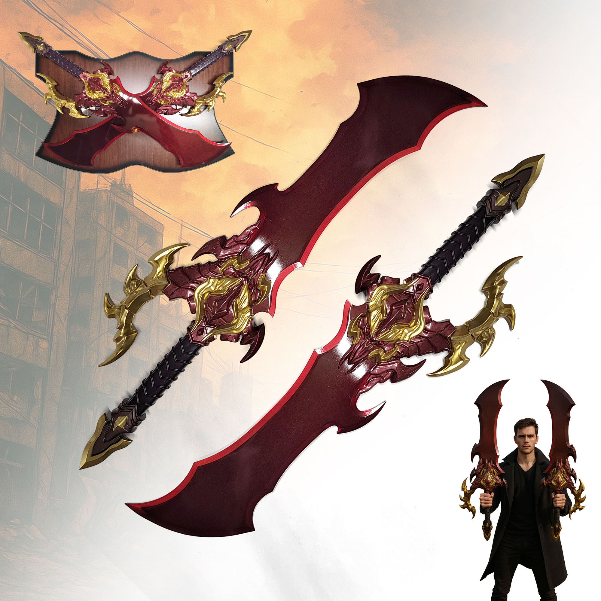 Solo Leveling Dämonenkönig Dolche 2er Set von Sung Jinwoo | Massive 69cm Stahl Repliken mit Wandhalterung | Waffe des Schattenmonarchen | Anime Manhwa Deko Waffen