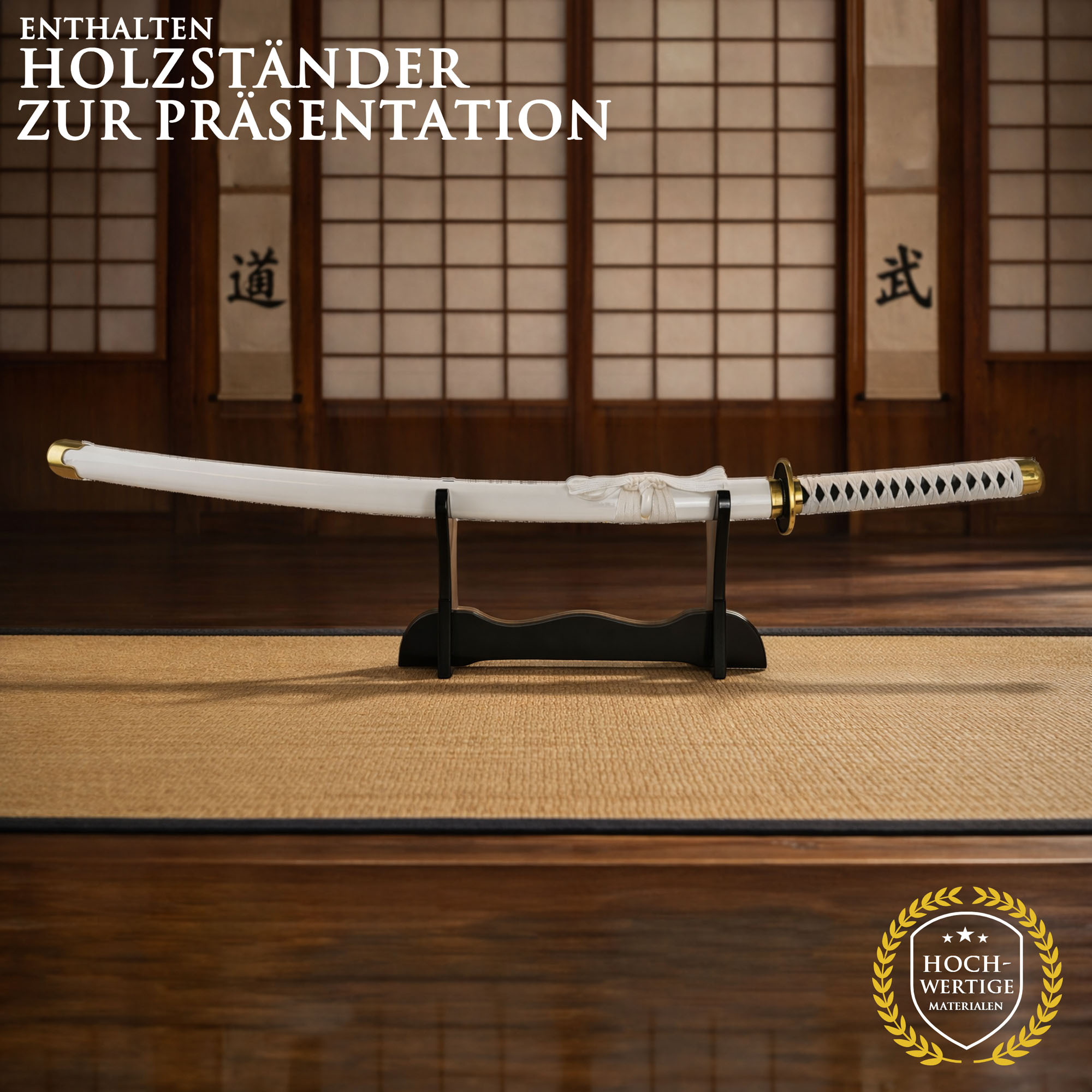 One Piece Wado Ichimonji Katana 104 cm mit LED Klinge – Roronoa Zoro Schwert Replik mit Scheide & Ständer – 1045 Carbonstahl Anime Cosplay Sammlerstück