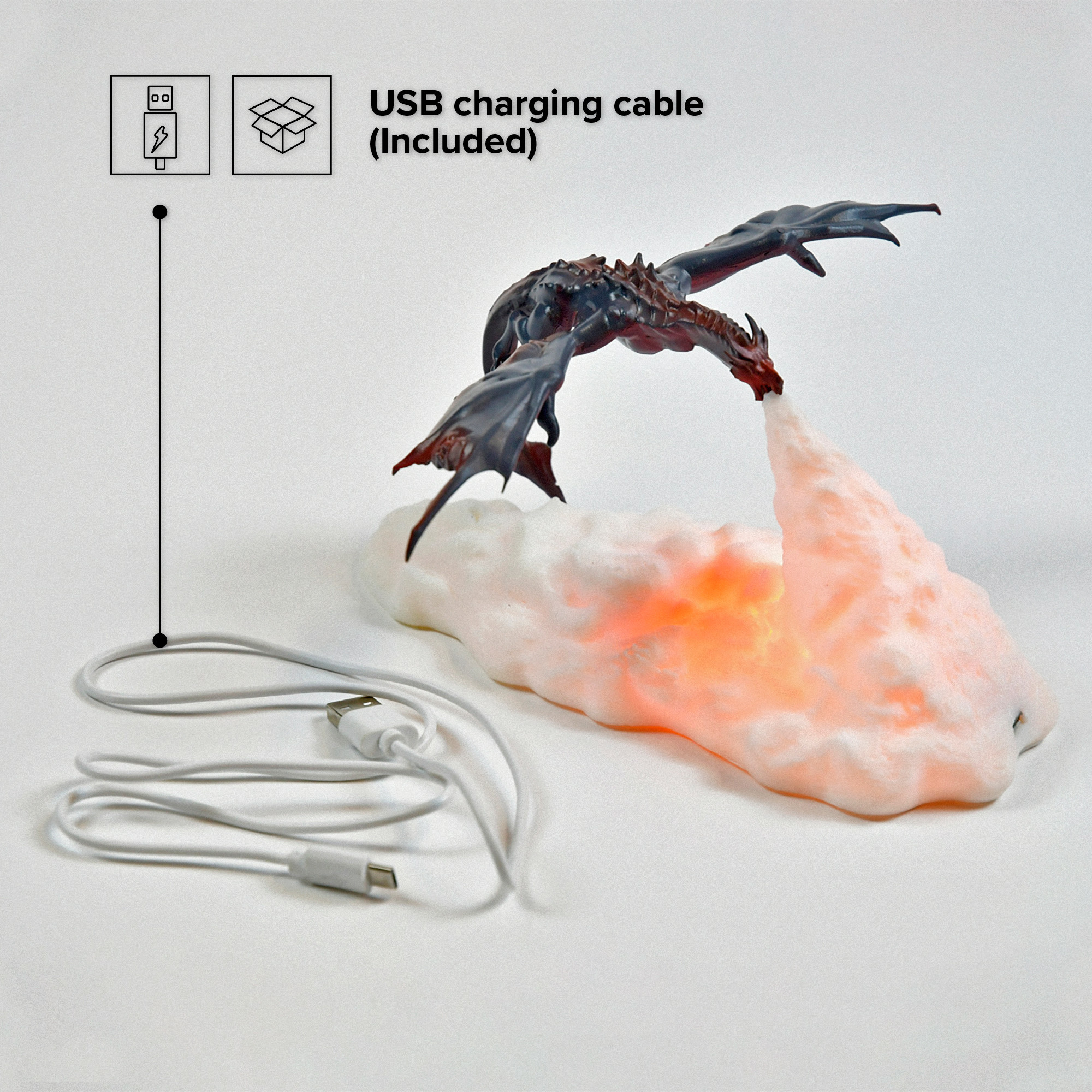 Drachenlampe aus 3D-Drucktechnik, feuerspeiender Drache