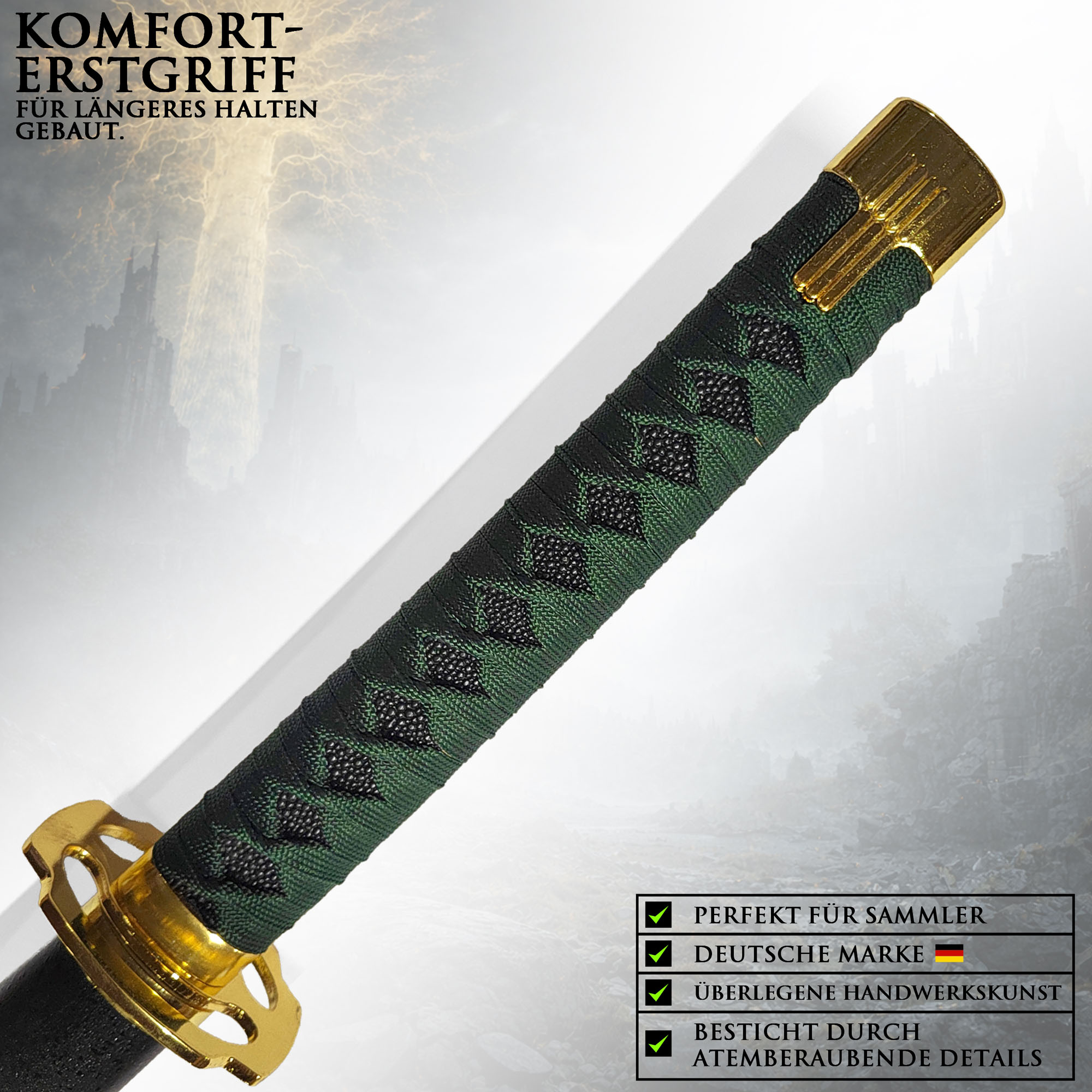 Elden Ring Nagakiba Katana 102cm | Jäger Yura Schwert aus Stahl mit Holzscheide | Bloody Finger Hunter Replik | Leichtes Samurai Cosplay Schwert & Deko