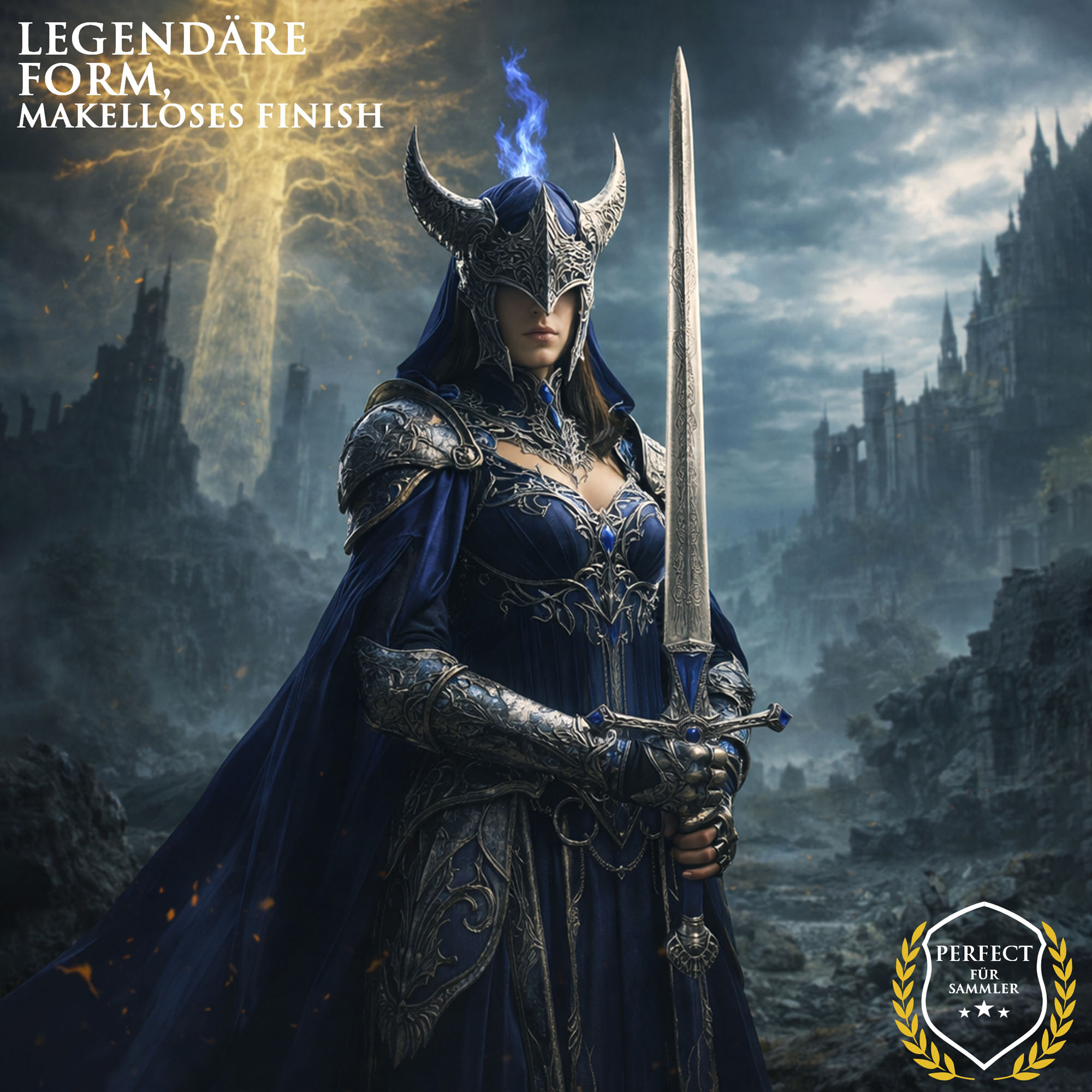 Elden Ring Rellana Zwillingsschwert 107,5cm mit Wandhalter | Shadow of the Erdtree Replik Stahl & Alu-Griff | Zwillingsmond-Ritterin Waffe & Gaming Deko