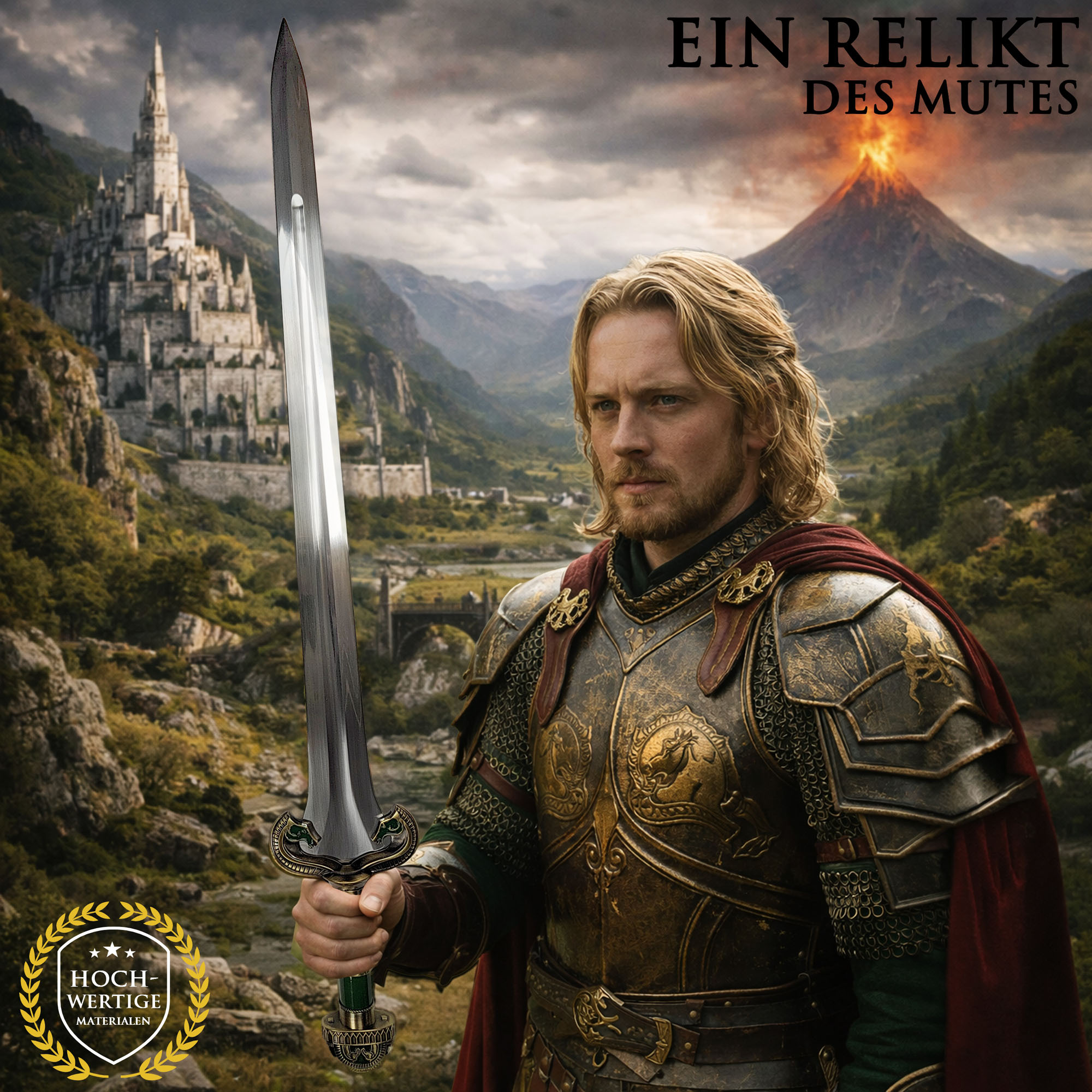 Herr der Ringe Théodreds Schwert Replik 96 cm – Rohan Schwert aus The Two Towers mit Wandhalterung – Lord of the Rings Sammlerschwert mit Stahlklinge