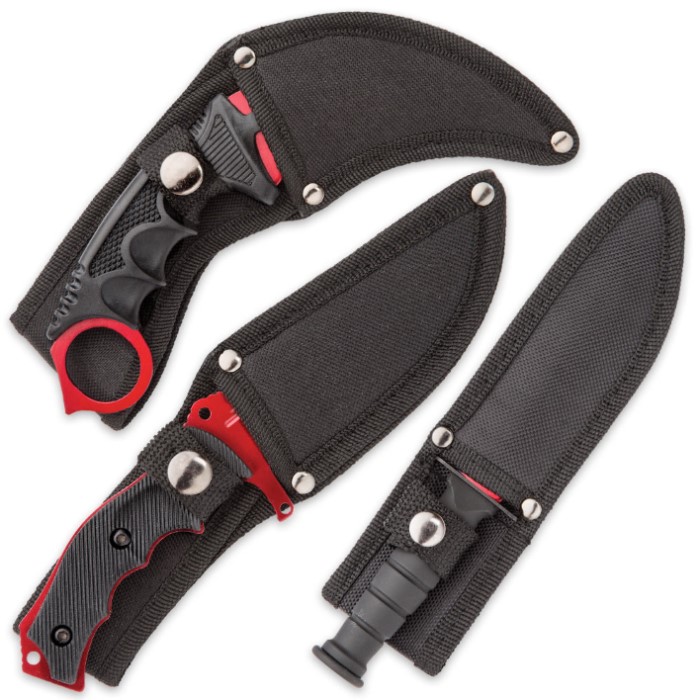 3-tlg. Messerset Atomic Red Karambit - Jagdmesser – Militärmesser
