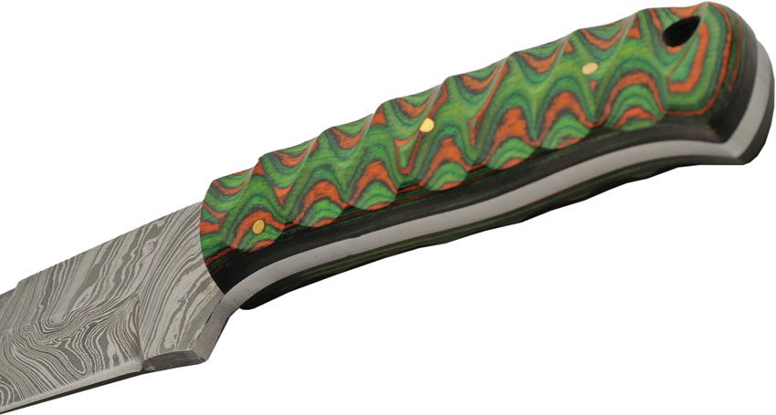 Damast Jagdmesser, orange/grün