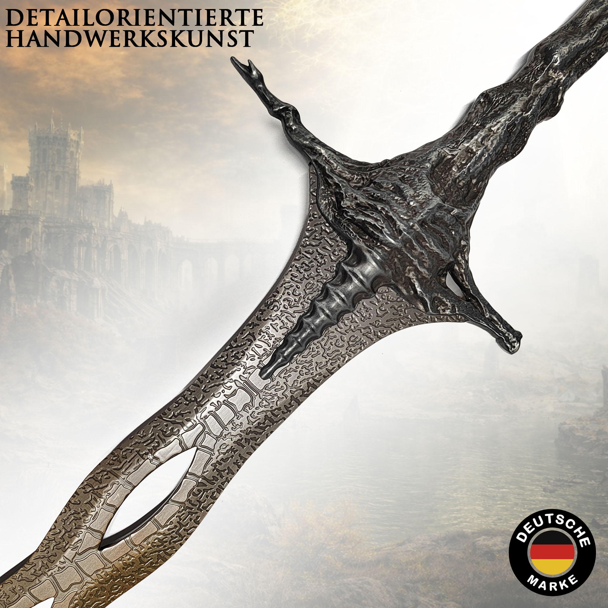 Elden Ring Heiliges Reliquienschwert 115cm mit Wandhalter | Sacred Relic Sword aus Stahl | Eldenbiest Waffe & Welle des Goldes | Massives Metall Sammlerstück (2kg)