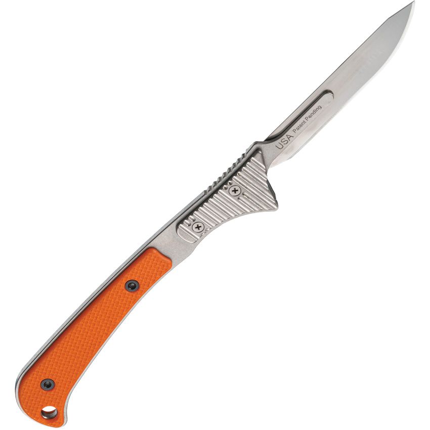 Expel-Skalpell, austauschbare Klinge, 440C-Edelstahl und orangefarbener G10-Griff