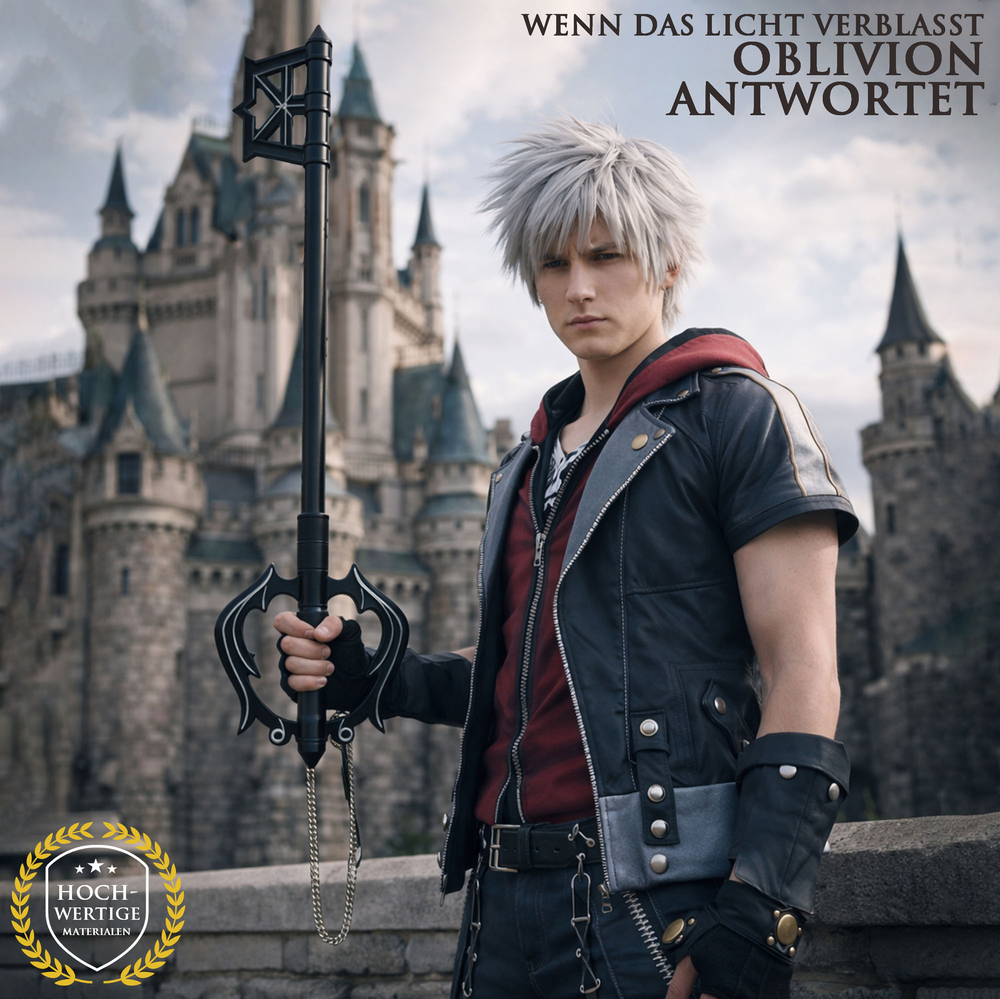 Kingdom Hearts Oblivion Schlüsselschwert 90cm | Massives Keyblade aus Edelstahl (1,2kg) | Sora & Riku Replik | Metall Deko Waffe & Cosplay Accessoire