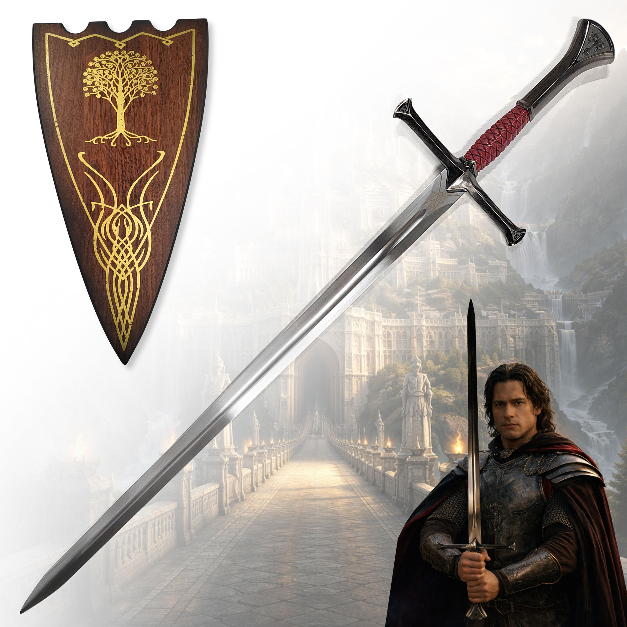 Herr der Ringe Isildur Schwert 119cm | Numenor Langschwert Replik aus Stahl mit Wandhalterung | Gondor Königswaffe für Sammler | LOTR Wanddeko