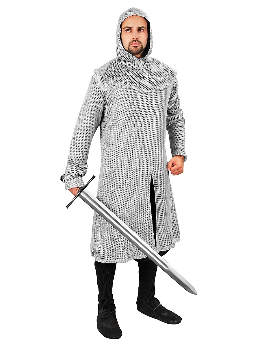 Kettenrüstung aus Stoff silber, Größe L/XL