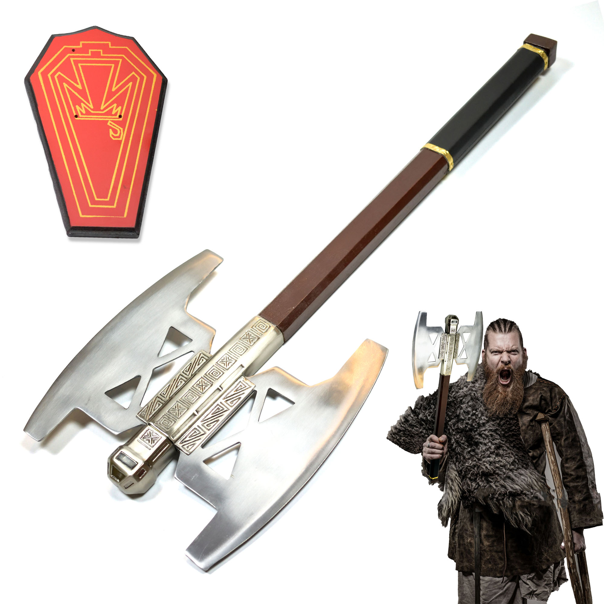 Doppelköpfige Zwergen-Axt aus Mittelerde – Replik aus Stahl | 86 cm | Dekorations- & Sammlerstück für Fantasy-Fans | Ideal für Cosplay, Wanddeko & Vitrine
