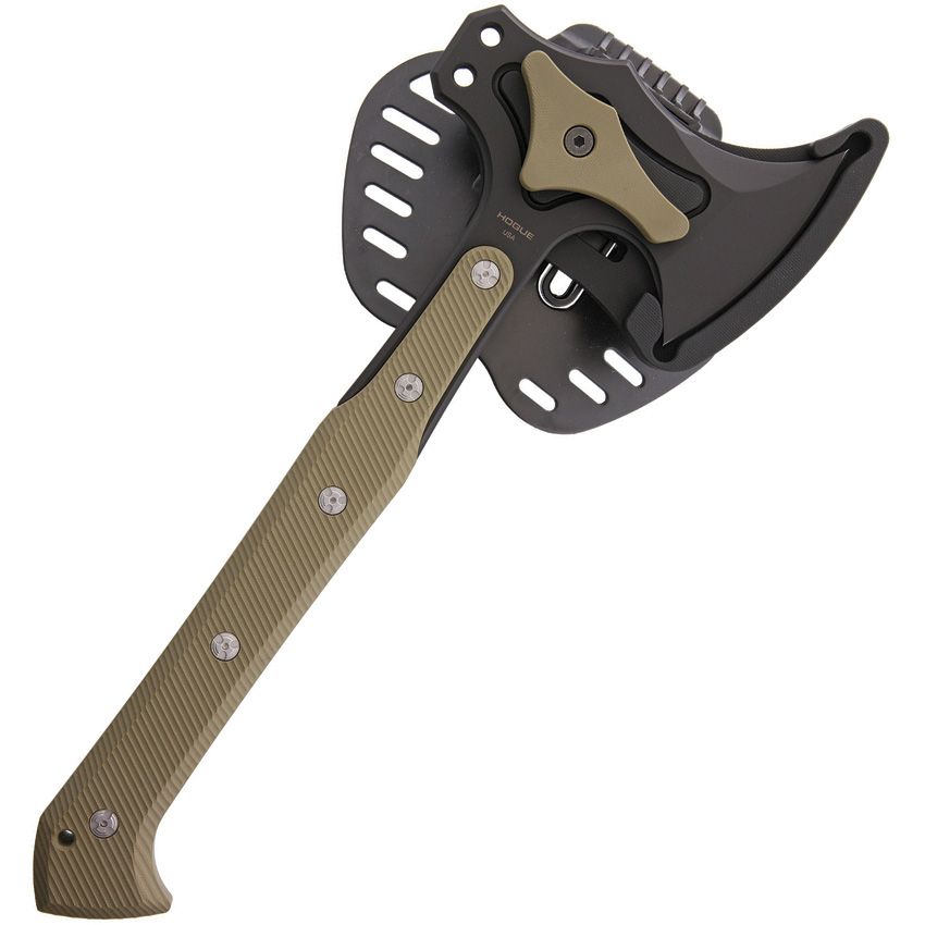 EX-T01 Tomahawk, Axtkopf aus schwarzem Cerakote S-7, Griff aus OD Green G10, Scheide aus G10