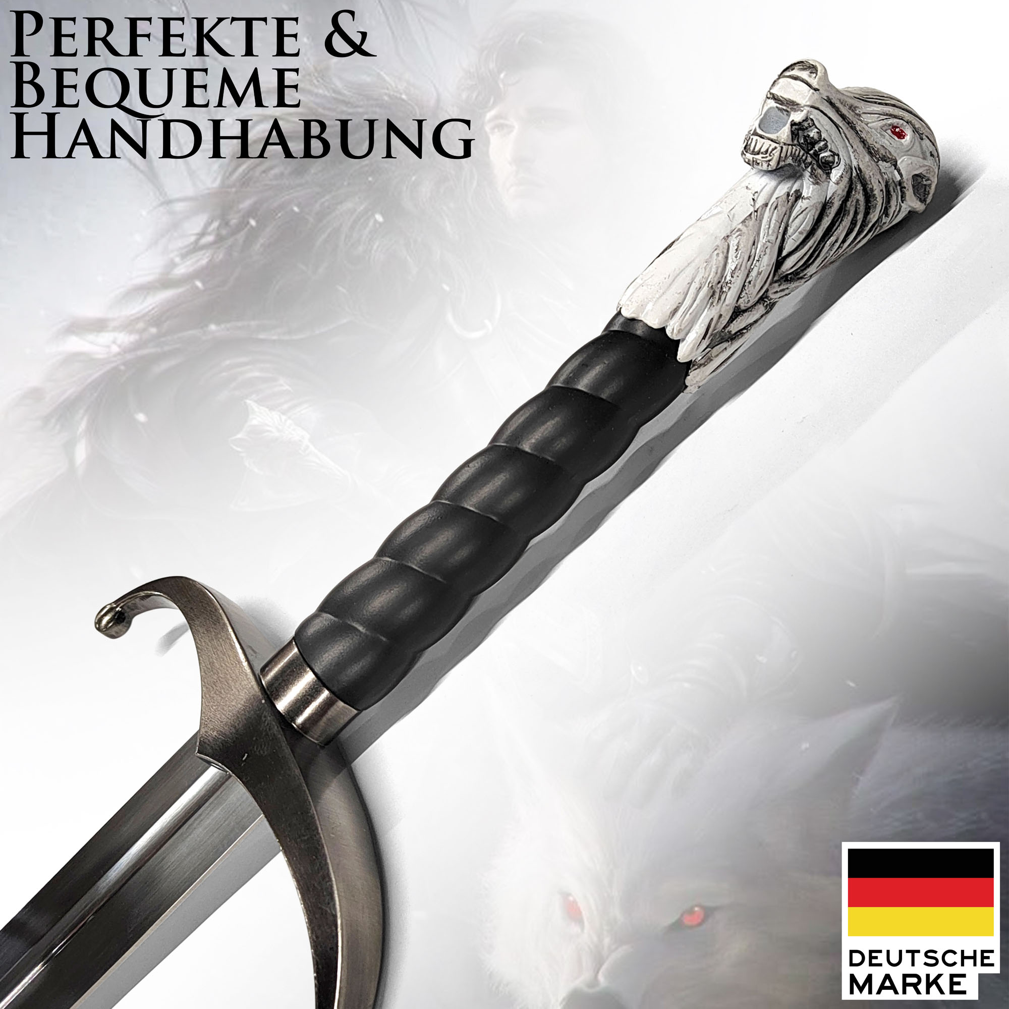 Game of Thrones Schwert Langklaue von Jon Schnee | Longclaw Replik 106cm | Deko Waffe mit Wolfsknauf & Wandhalterung | GoT Sammlerschwert