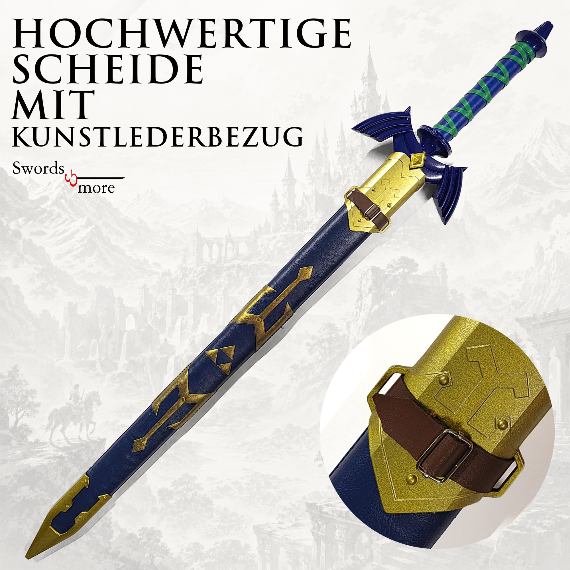Zelda Master-Schwert Link: Blaue Stahlklinge Replik inkl. Holzscheide 108cm