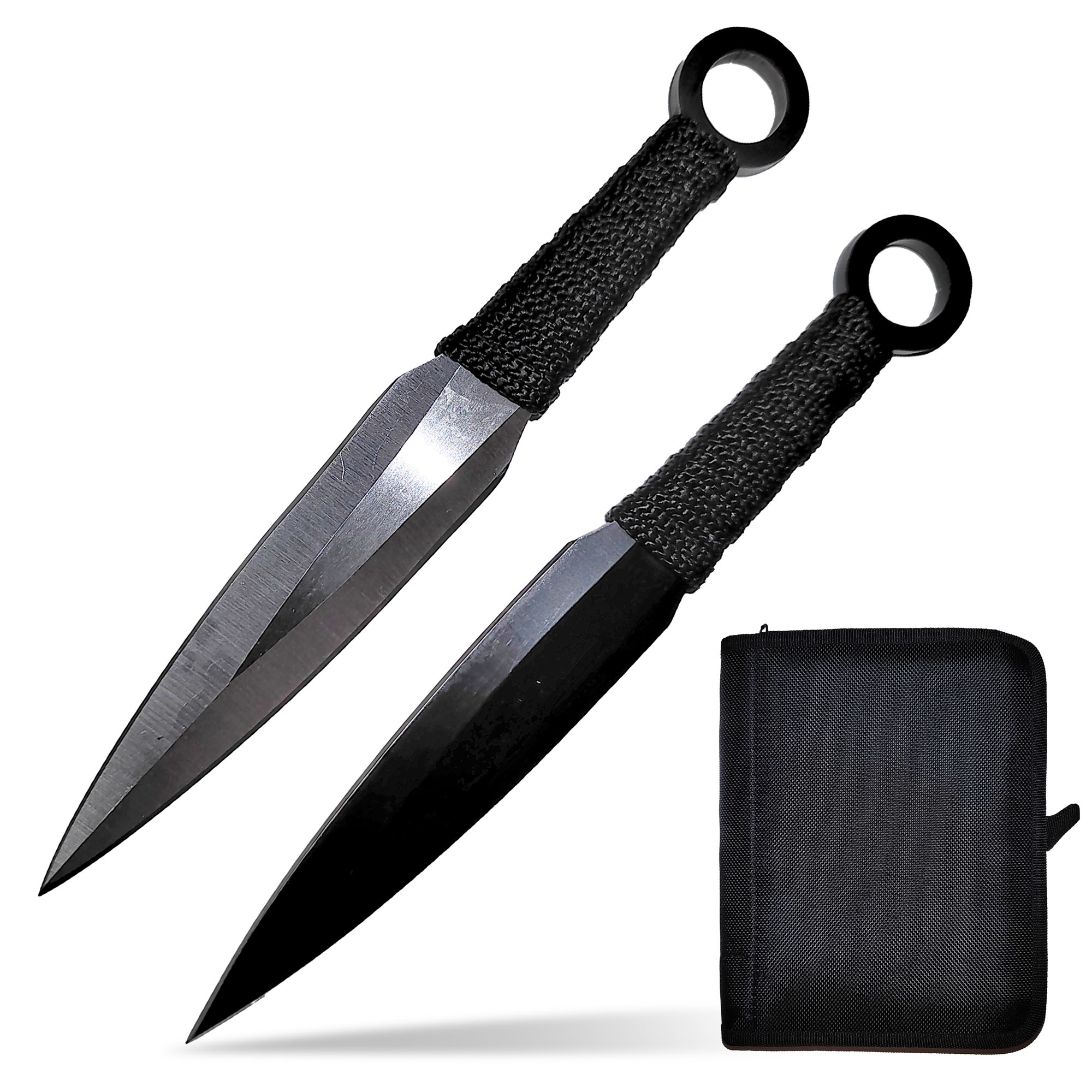 12 Schwarze und Silberne Wurfmesser mit Scheide, Edelstahl-Kunai