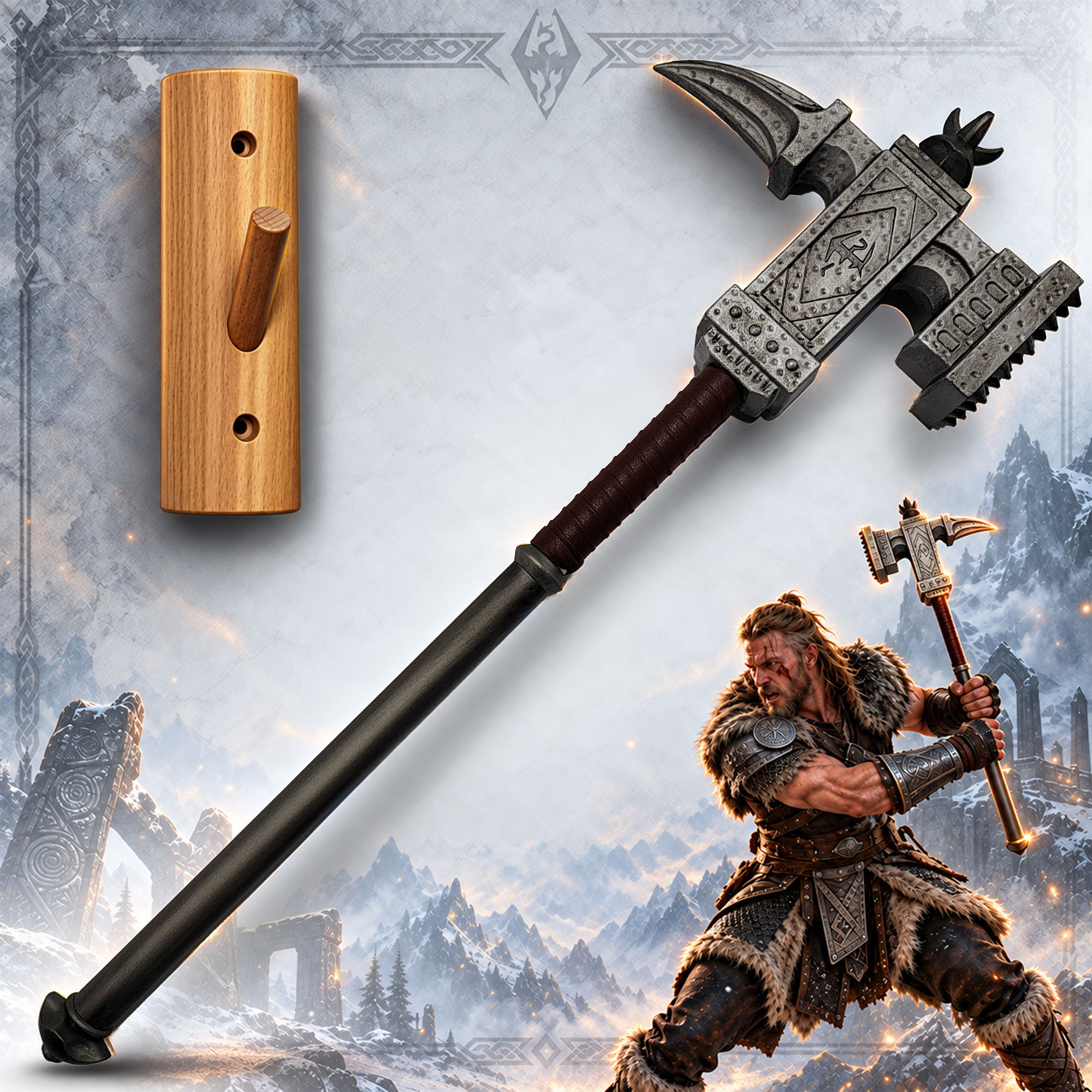 Skyrim Dragonborn Champions Club Hammer Metall Replik Inkl Wandhalter 86 cm