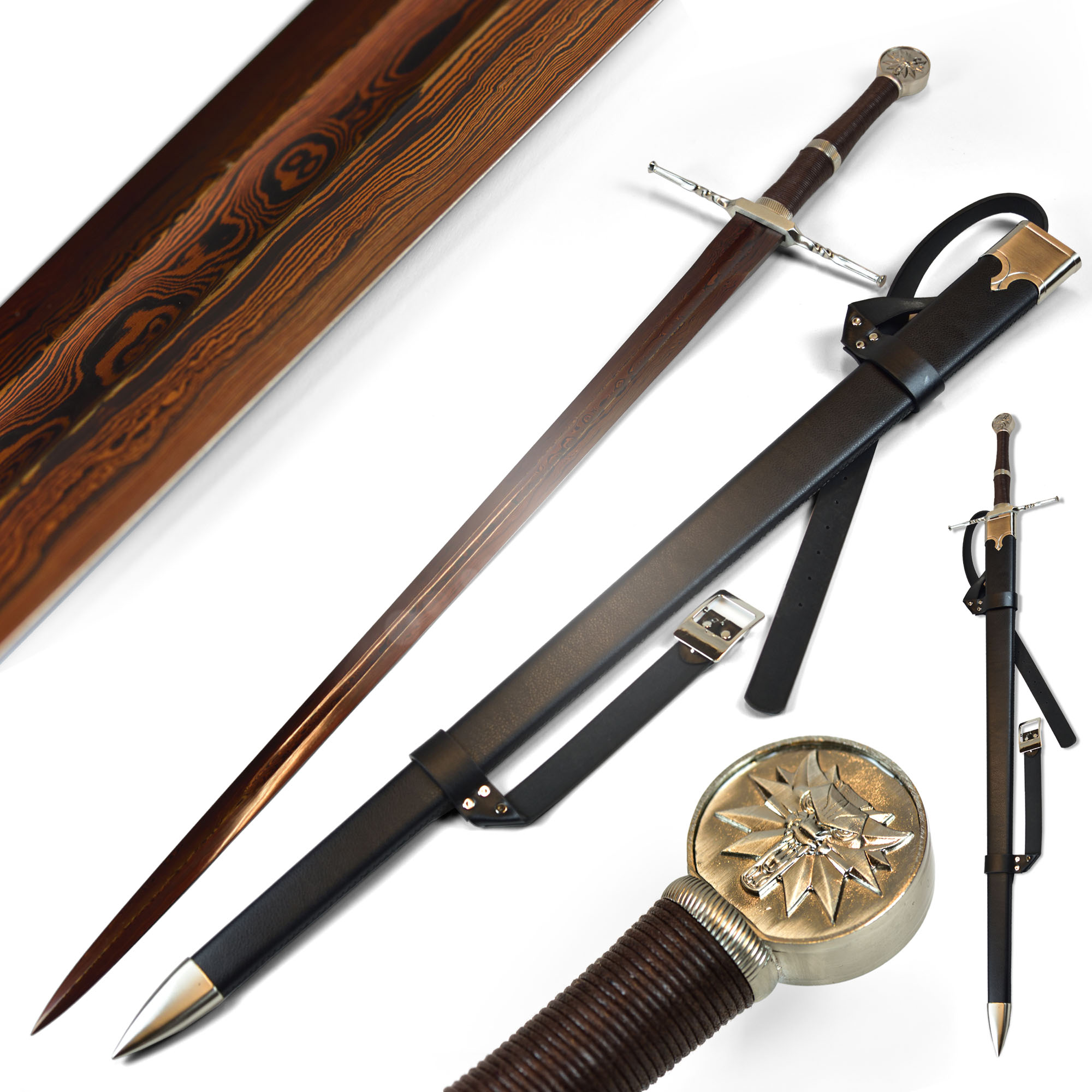 Witcher - Gefaltetes Stahl Schwert mit Scheide, handgeschmiedet Blutdamast Edition