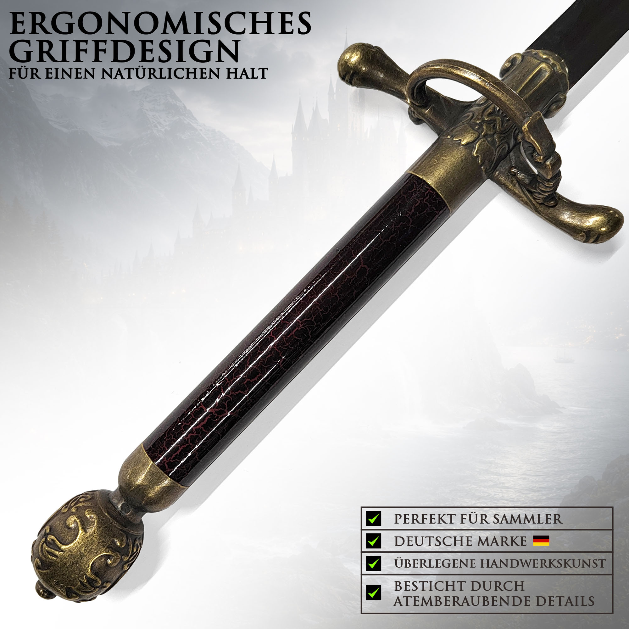 Game of Thrones Schwert Nadel von Arya Stark 97cm | Offizielle Needle Replik mit Haus Stark Wolf-Wandhalterung | GoT Deko Waffe