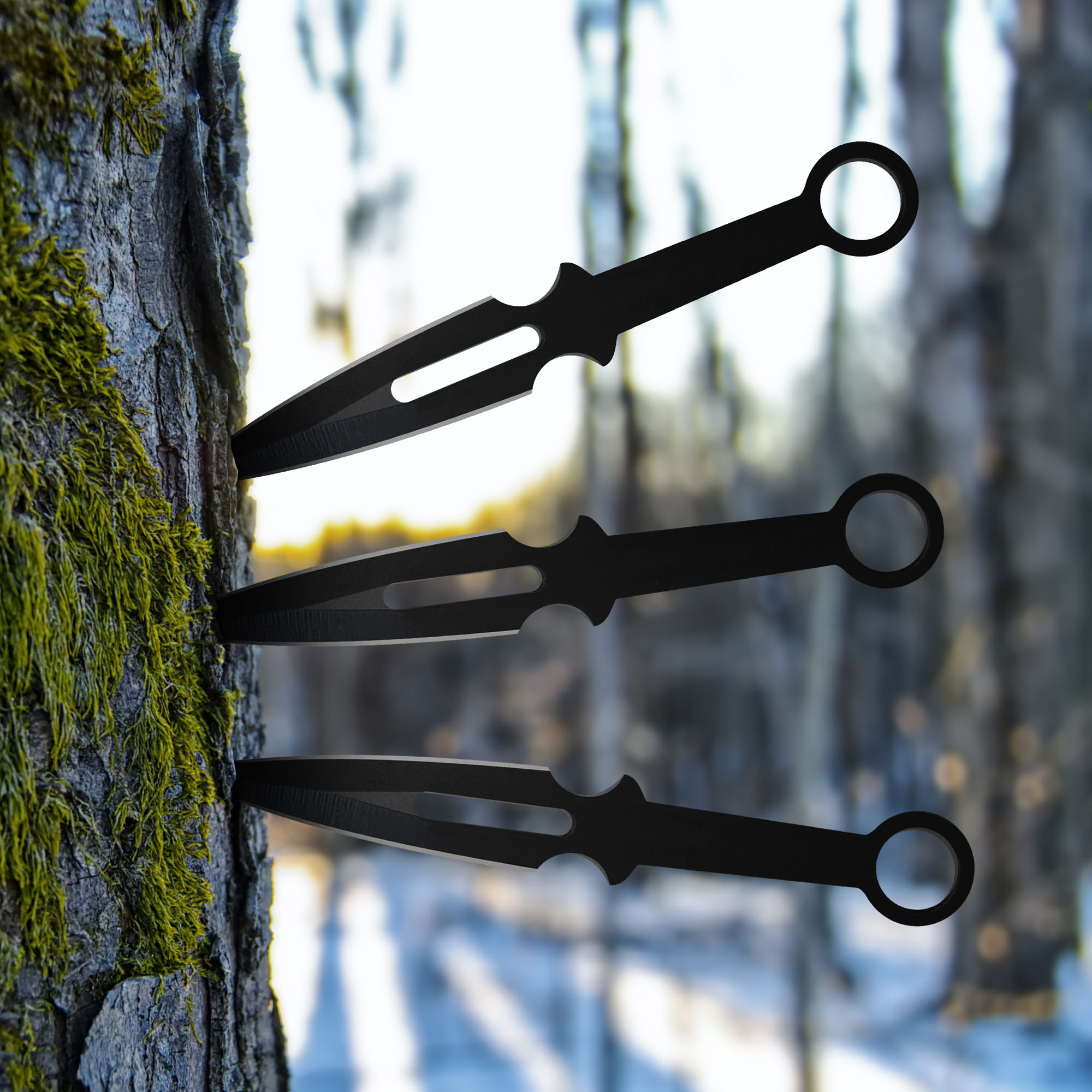 12 Schwarze Wurfmesser mit Scheide, Edelstahl-Kunai