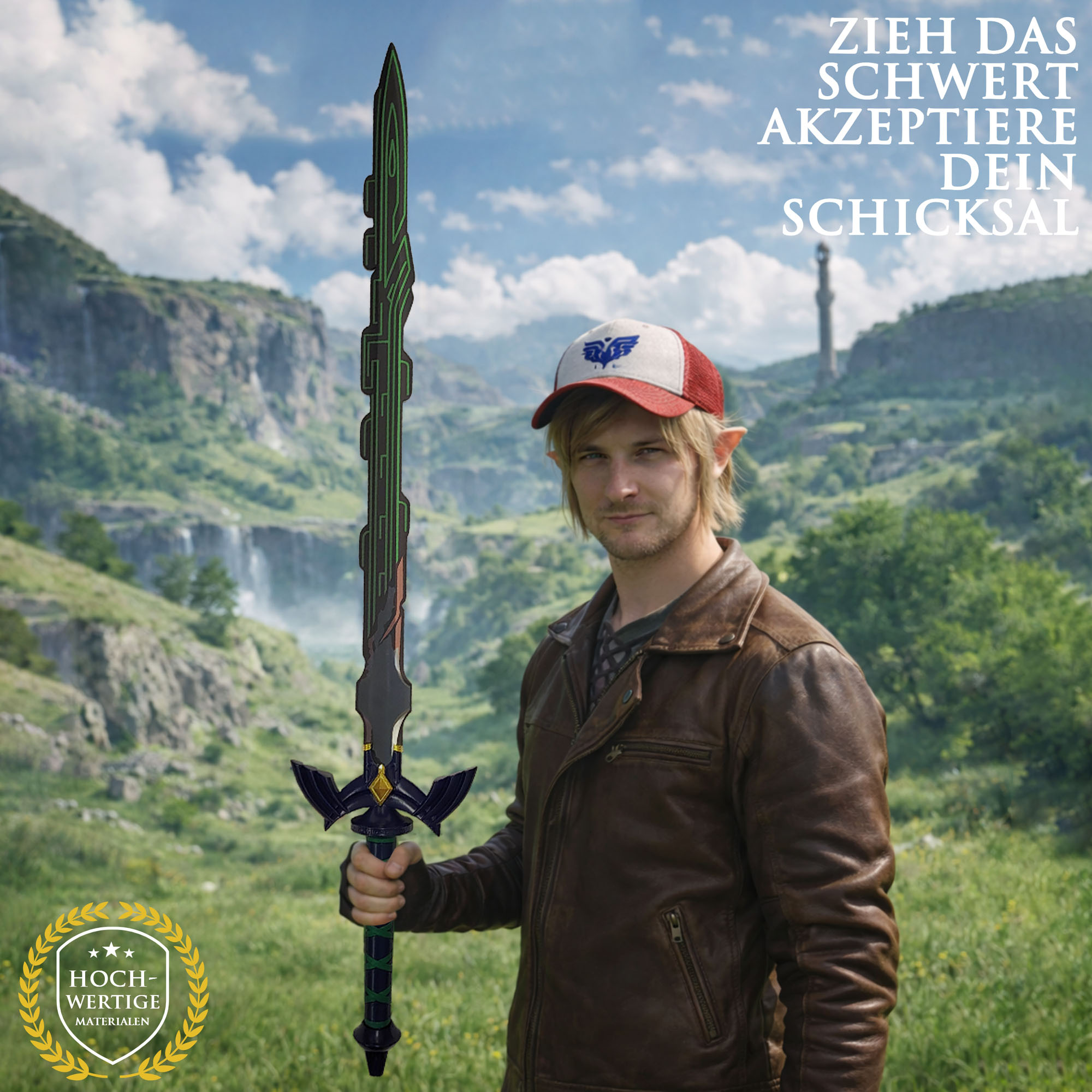 Zelda Meisterschwert Relic Reborn Replik 98 cm mit Wandhalter – Master Sword Deko Schwert mit Stahlklinge – Legend of Zelda Fanartikel Cosplay Sammlerstück inkl. Holz Wandtafel