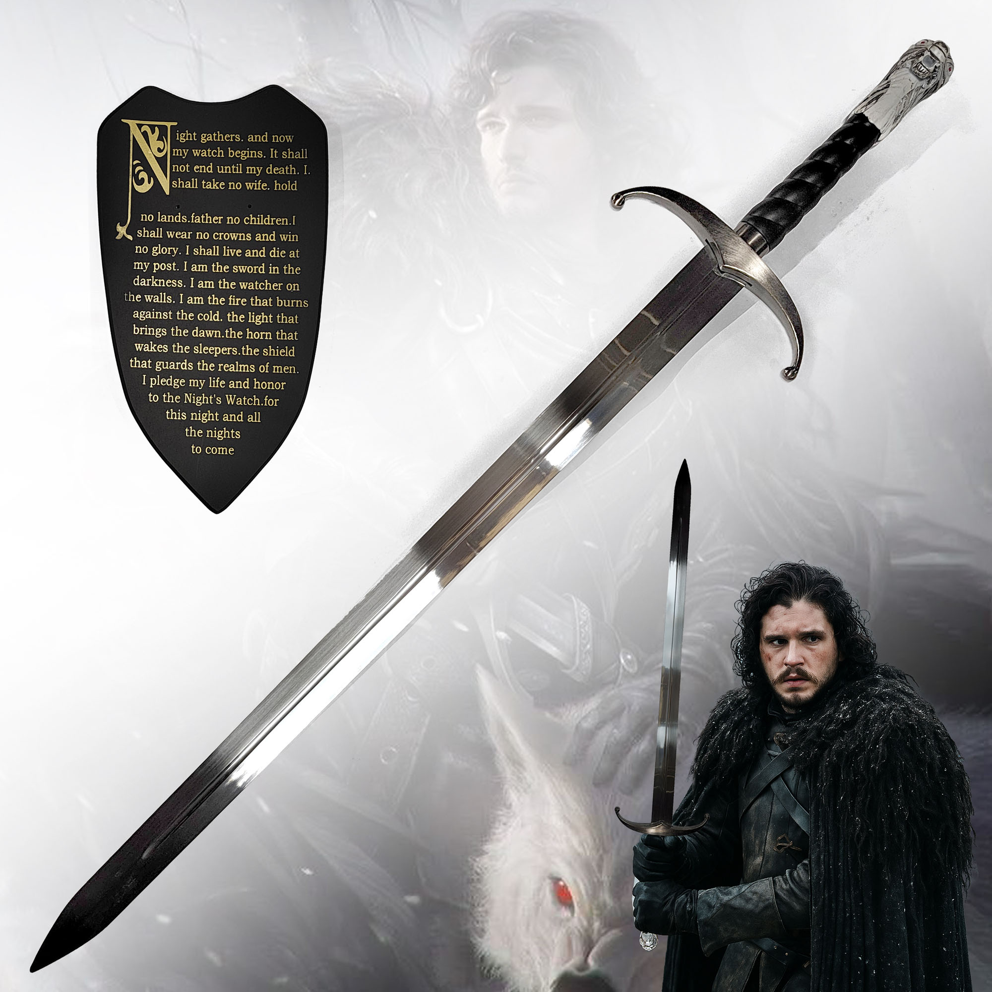 Game of Thrones Schwert Langklaue von Jon Schnee | Longclaw Replik 106cm | Deko Waffe mit Wolfsknauf & Wandhalterung | GoT Sammlerschwert