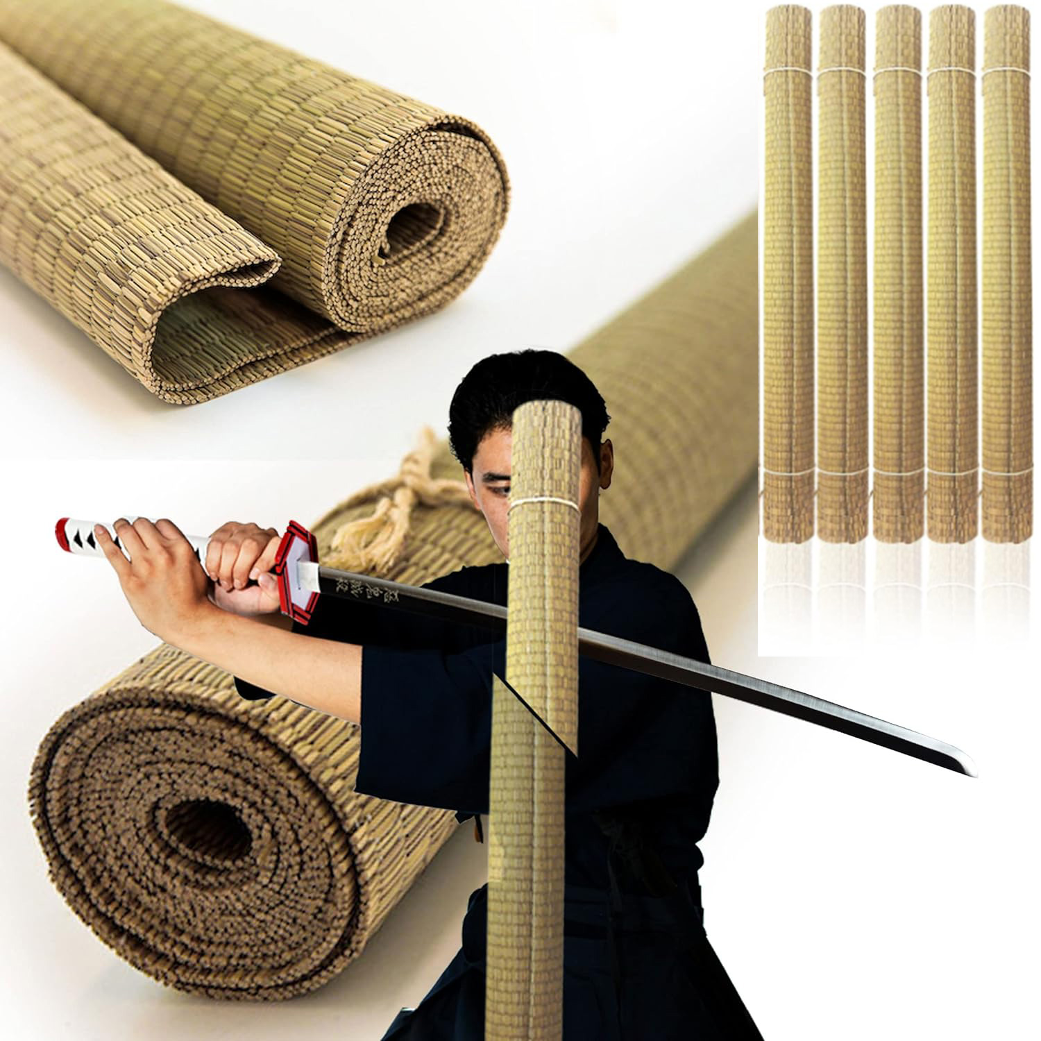 Tatami Omote - 5 STÜCK - HOHE QUALITÄT aus Reisstroh, Traditionelle japanische Matte, Matte für den Schwert-Schnitttest Tameshigiri, Zielübung für Samuraischwert & Katanaschwert
