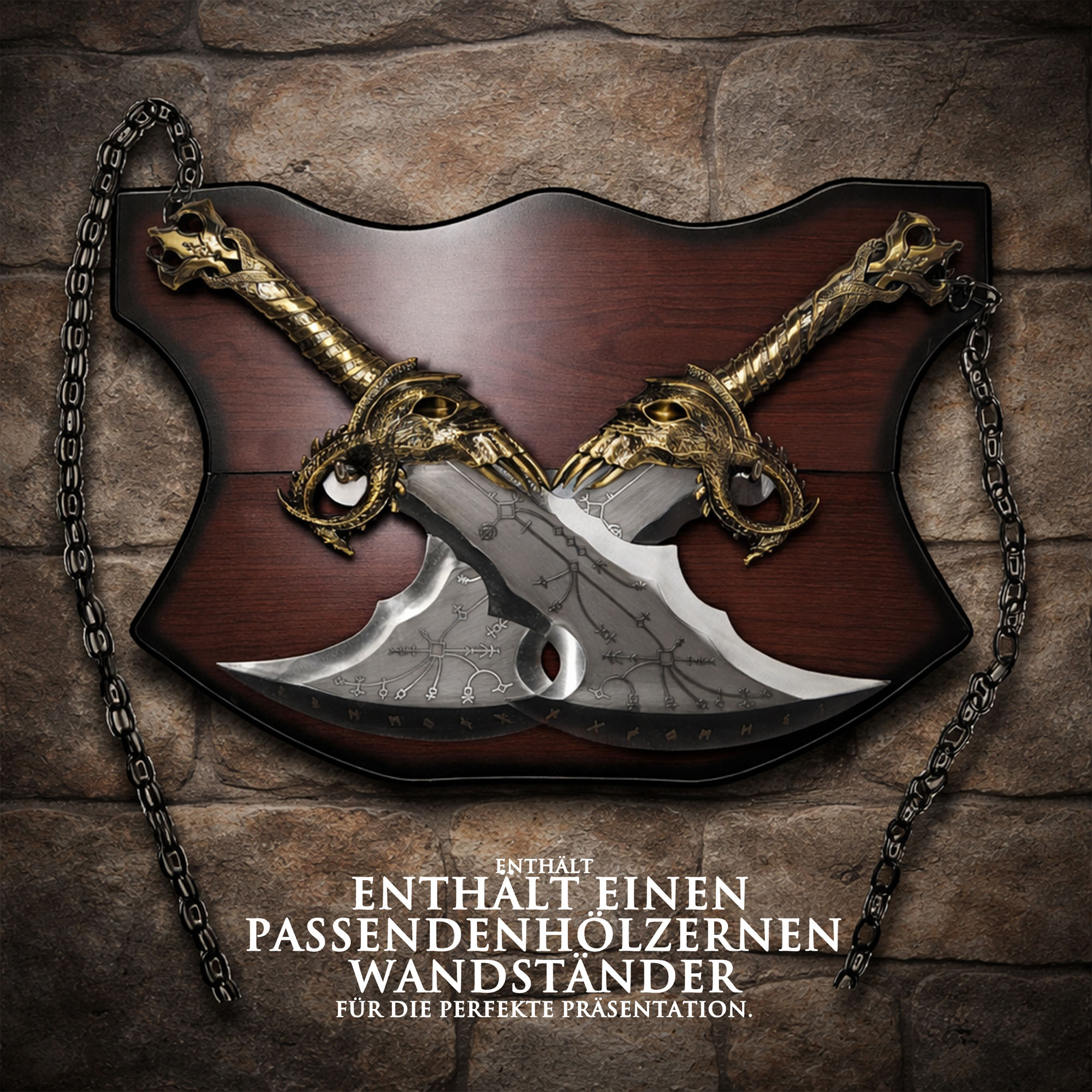 God of War Chaosklingen 2er Set 54cm | Massive Vollmetall Replik (2,6kg) mit Wandhalterung | Kratos Blades of Chaos aus Stahl | Gaming Deko Waffen