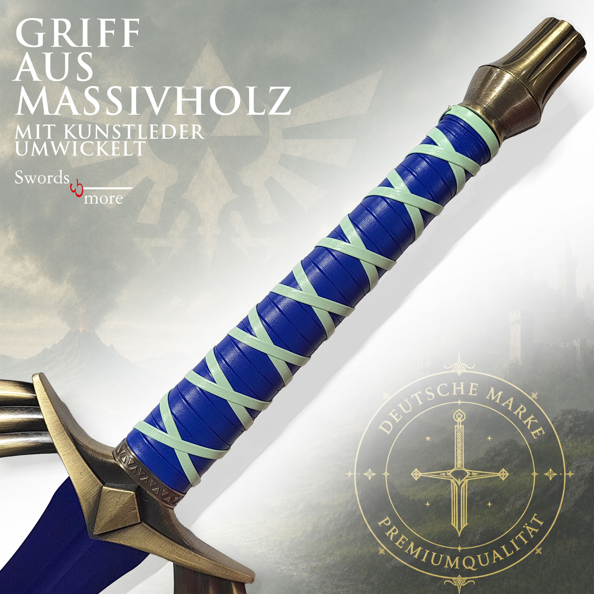 Zelda Master-Schwert Link: XXL Blaue Stahlklinge Replika inkl Scheide 125cm