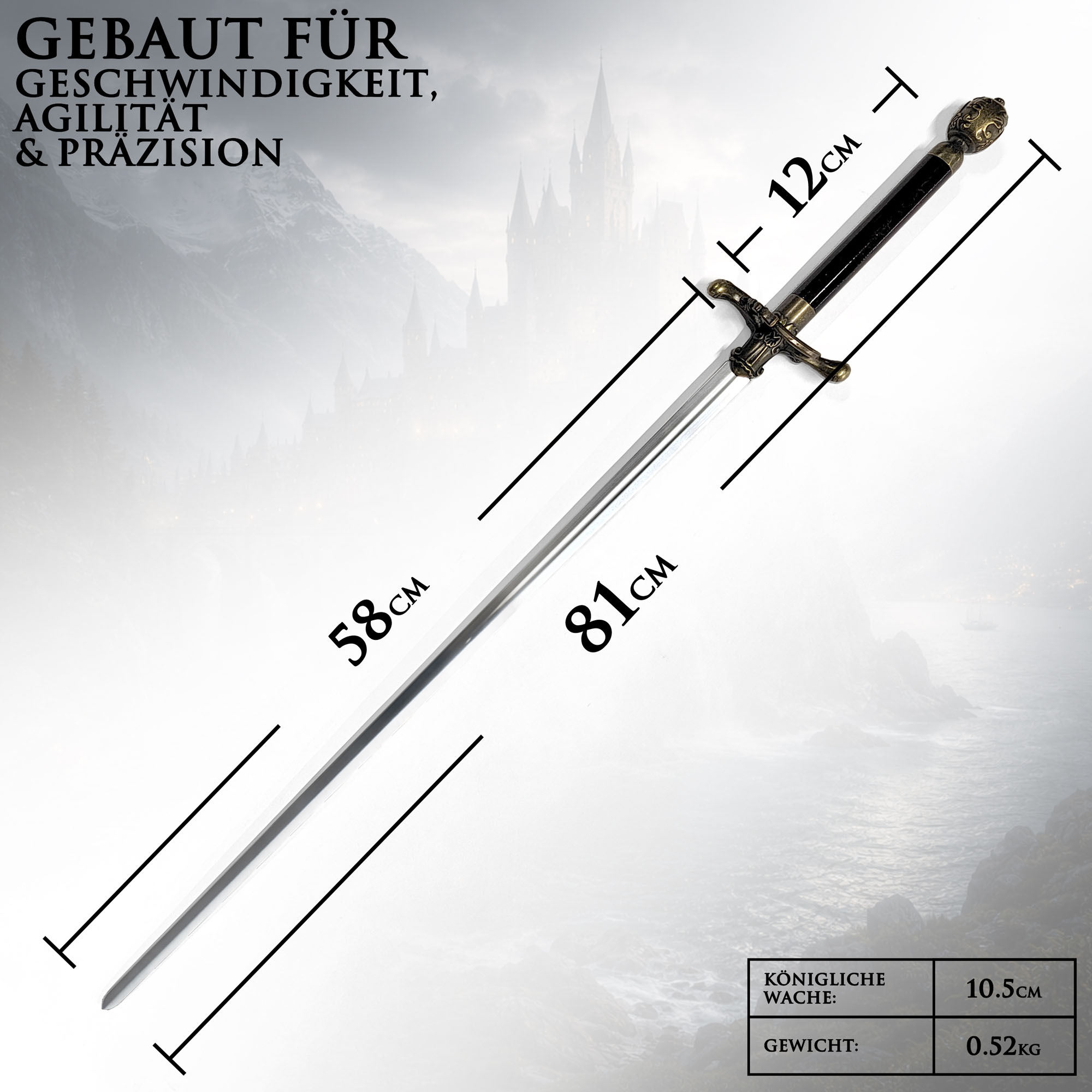 Game of Thrones Schwert Nadel von Arya Stark 97cm | Offizielle Needle Replik mit Haus Stark Wolf-Wandhalterung | GoT Deko Waffe