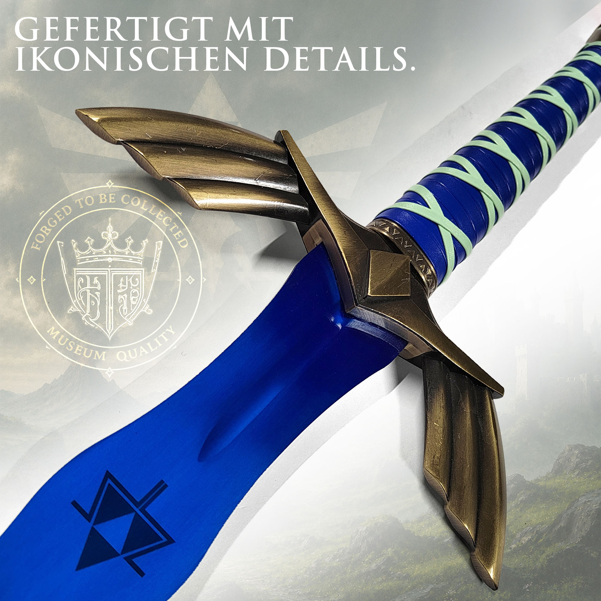 Zelda Master-Schwert Link: XXL Blaue Stahlklinge Replika inkl Scheide 125cm