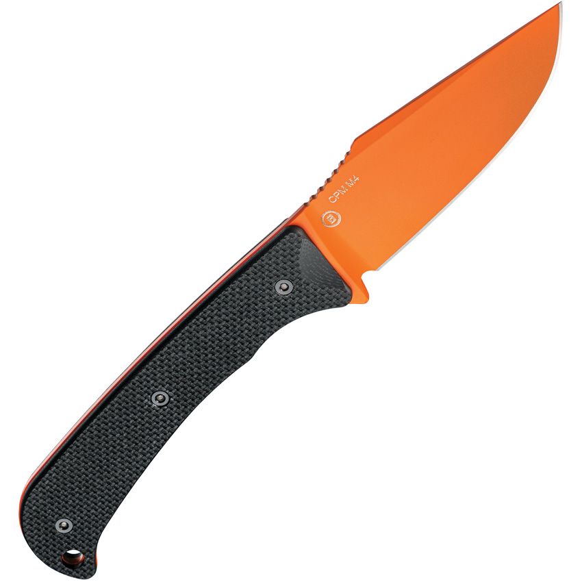 Extrak, CPM-M4 Hunter Orange Clip Point, schwarzer G10-Griff, Kydexscheide