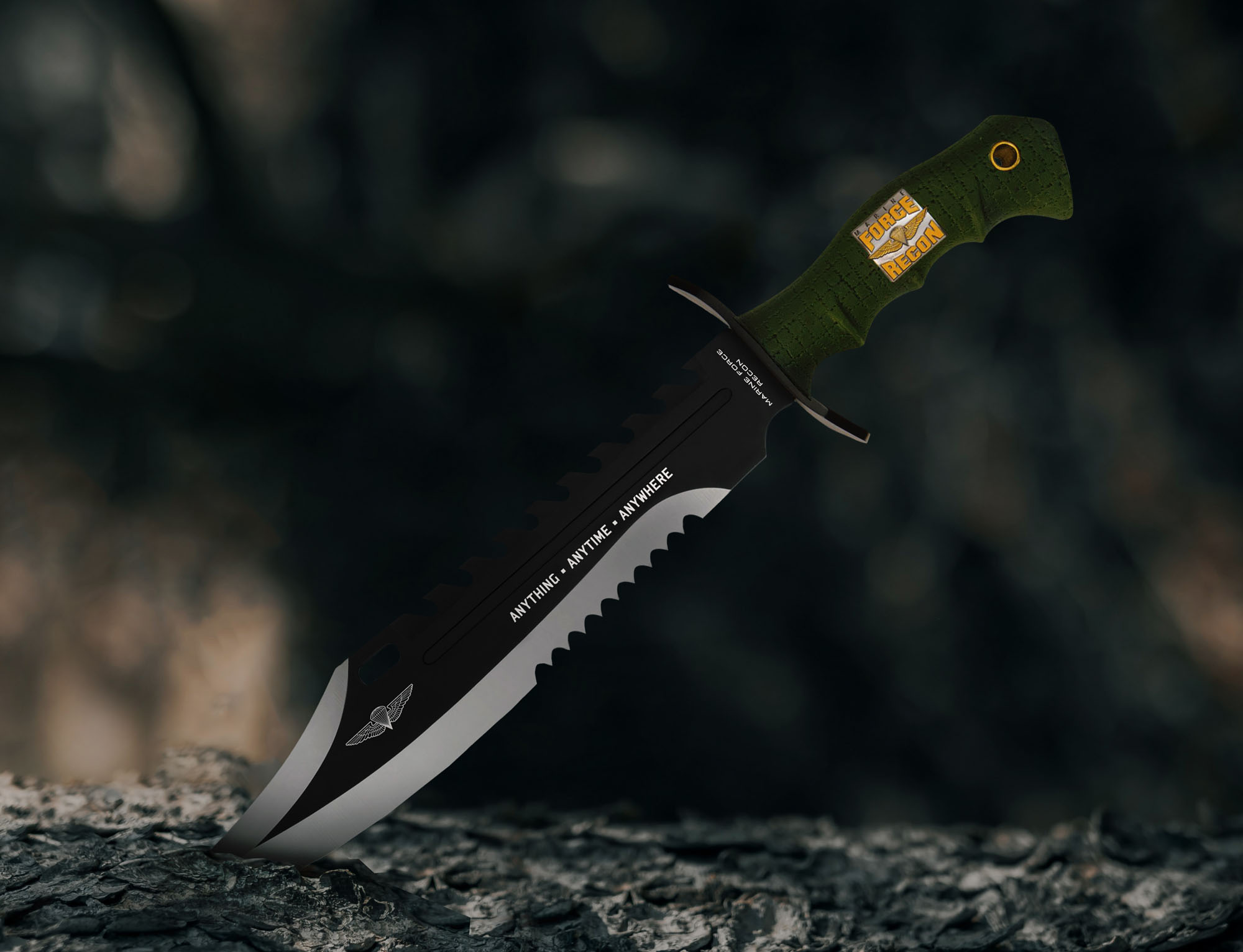Anytime Anywhere Marine Recon Bowie und Scheide