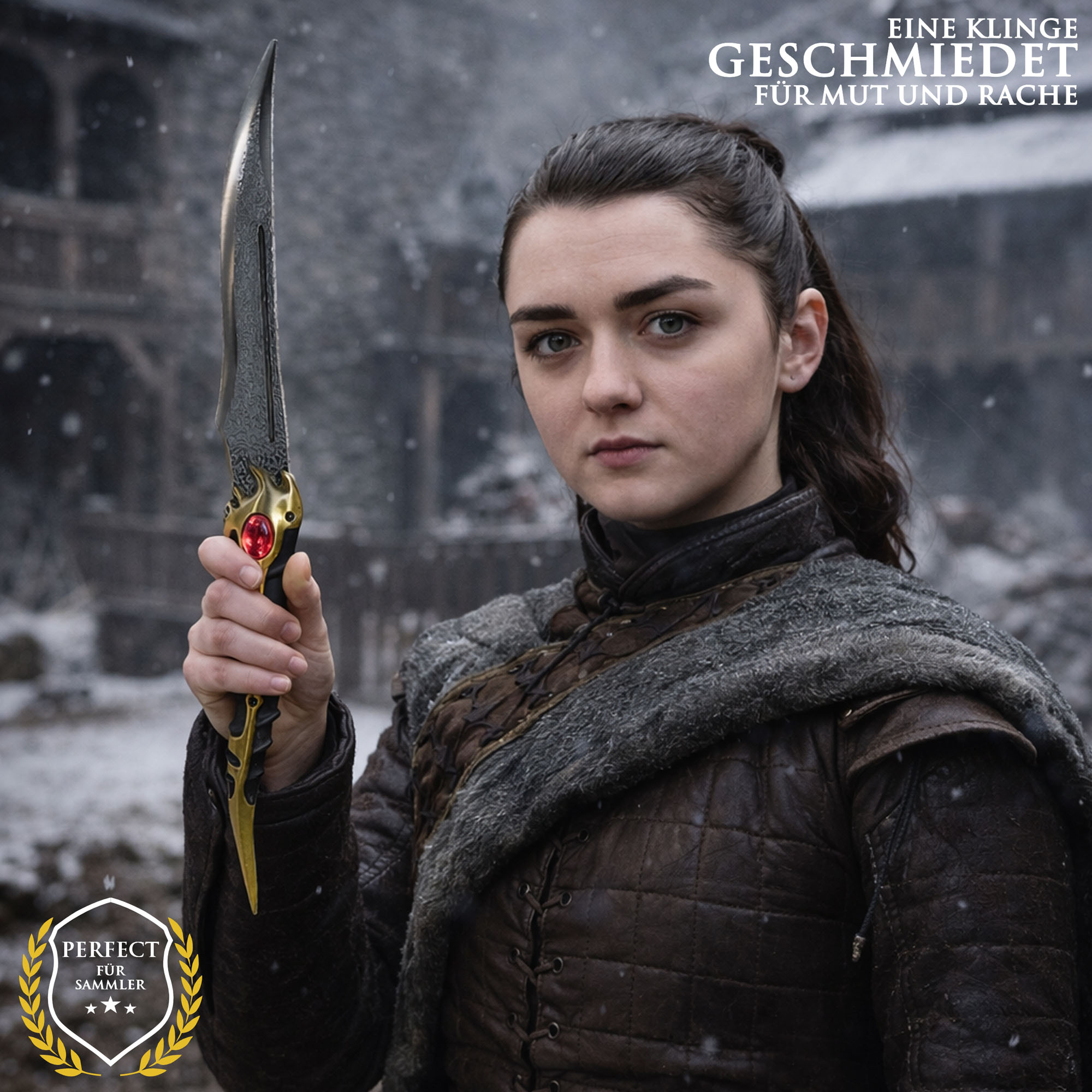 Game of Thrones Arya Stark Dolch Replik 48,5 cm – Legendärer Valyrian Steel Dagger mit Wandhalter – GoT Sammlerstück Fantasy Dolch mit Stahlklinge
