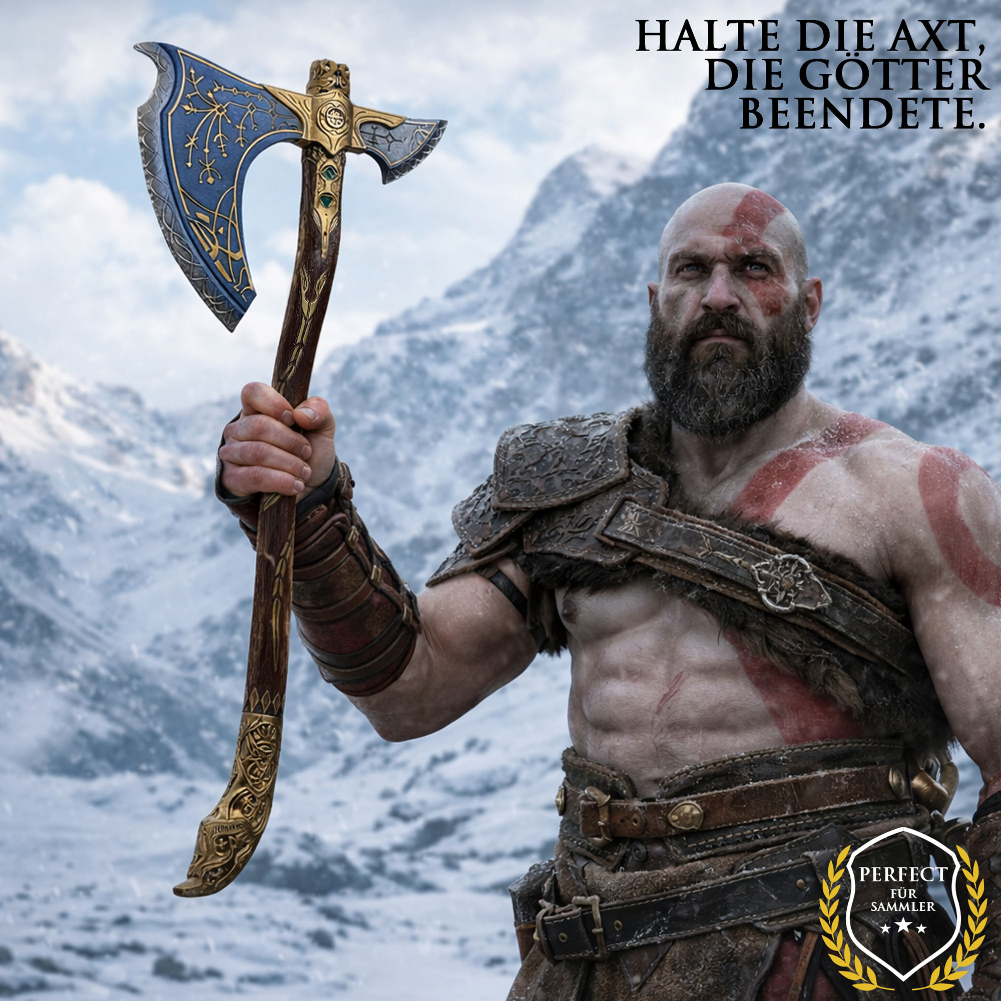 God of War Leviathan Axt 98cm | Massive 4kg Metall Replik mit Leuchteffekt & Wandhalterung | Kratos Waffe mit Stahlkern & Fiber-Griff | Ragnarök Gaming Deko