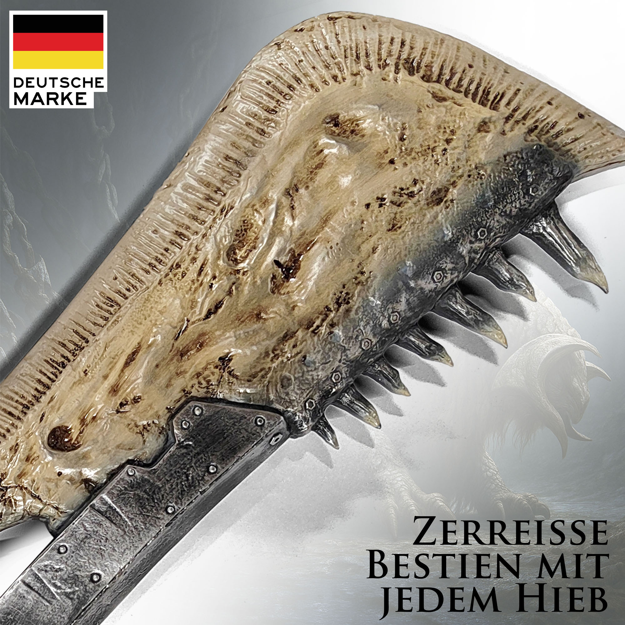Monster Hunter – Giant Jawblade Replik aus Resin, monumentales Sammlerschwert inspiriert vom Spiel Monster Hunter World, ideal für Cosplay, Gaming-Deko & Fantasy-Waffensammler