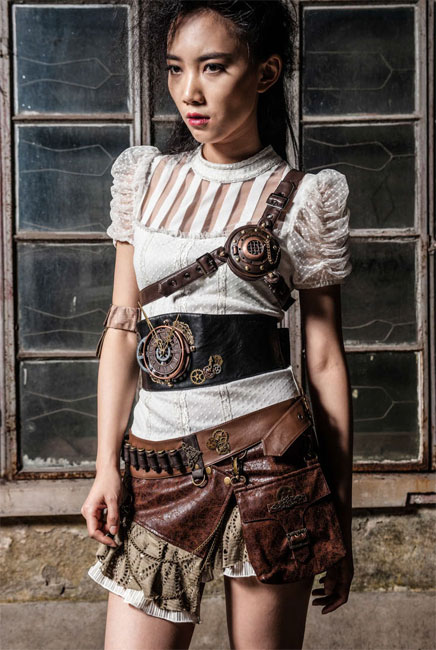 Steampunk Gürtel mit Uhr schwarz