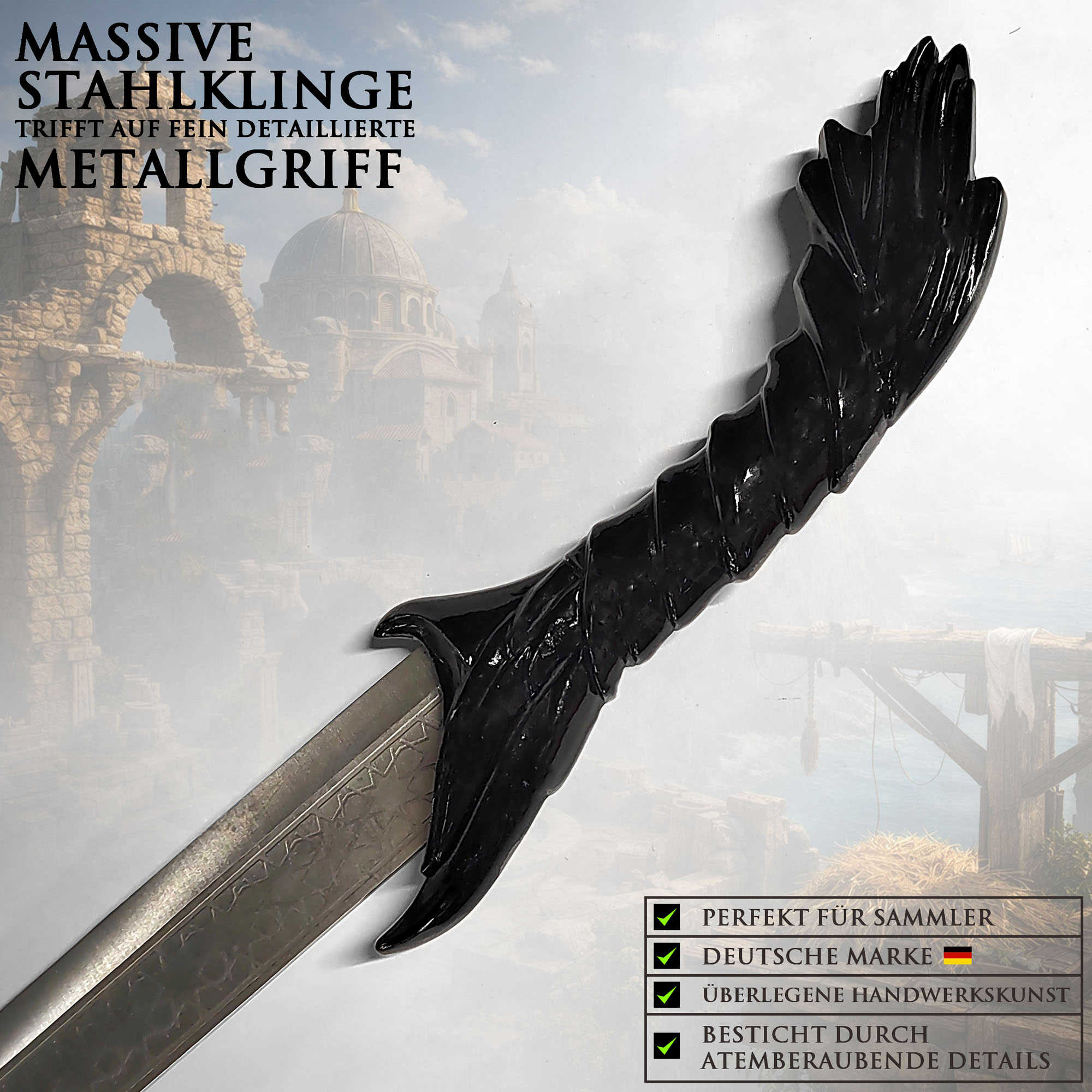 Assassin's Creed Kurzschwert Dolch 53cm | Altair & Ezio Replik aus Stahl mit Gürtelscheide | Tragbare Cosplay Waffe & Gaming Sammlerstück | AC Bruderschaft