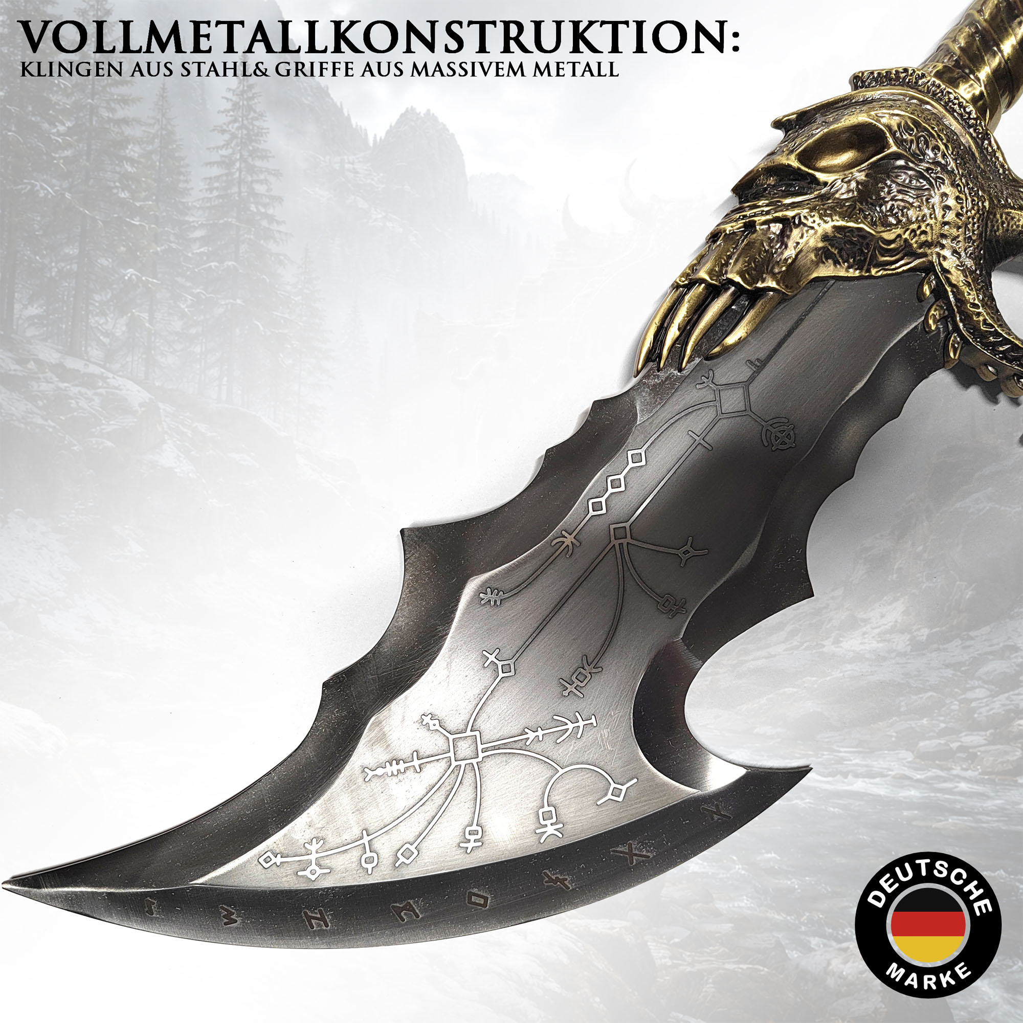 God of War Chaosklingen 2er Set 54cm | Massive Vollmetall Replik (2,6kg) mit Wandhalterung | Kratos Blades of Chaos aus Stahl | Gaming Deko Waffen