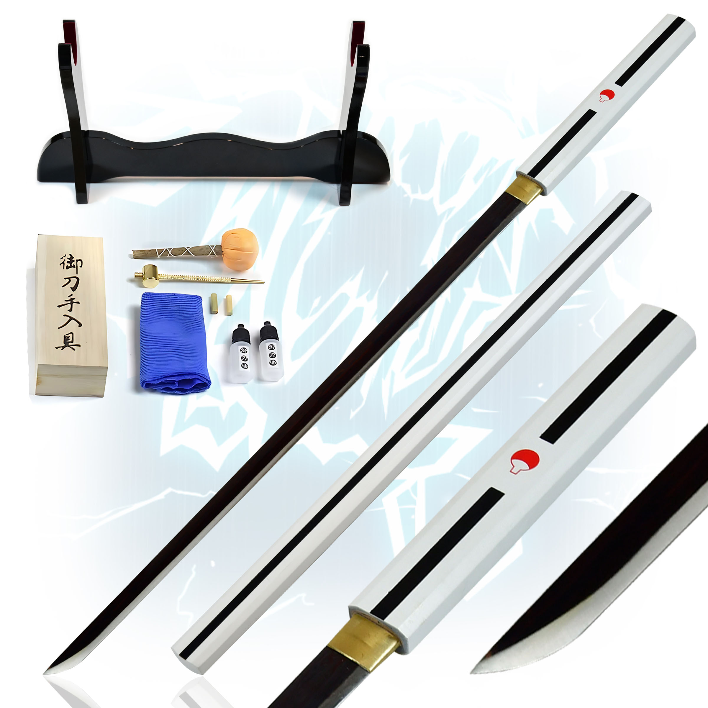 Sasuke Uchiha Anime Katana - handgeschmiedet&gefaltet, Set, Kusanagi, Carbon Stahl mit Scheide 101cm, Ninja Schwert, Anime Schwert mit Schwertpflegeset für Kostüm & Anime Geschenke