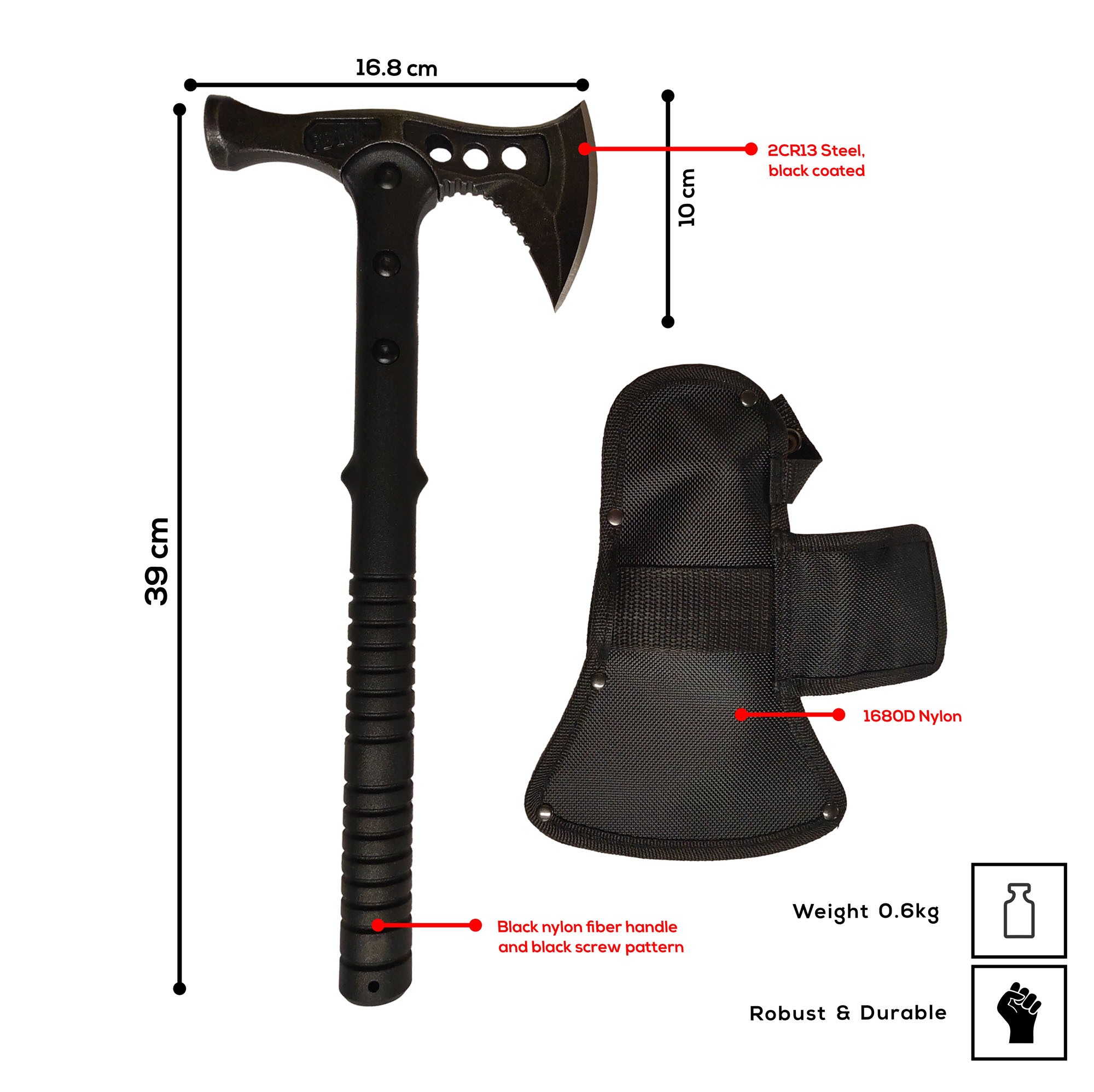 Outdoor Axt mit Hammerkopf und Scheide