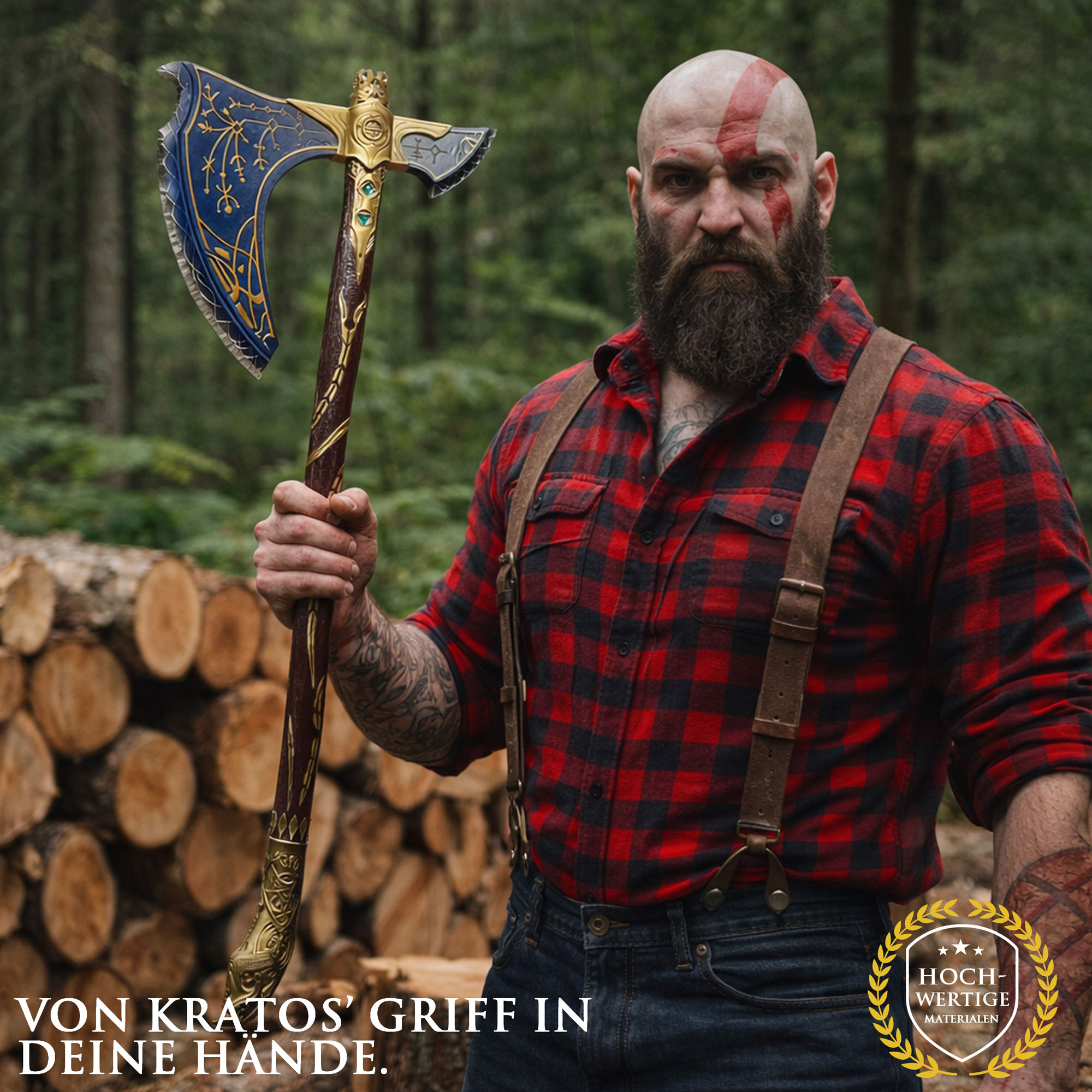 God of War Leviathan Axt 98cm | Massive 4kg Metall Replik mit Leuchteffekt & Wandhalterung | Kratos Waffe mit Stahlkern & Fiber-Griff | Ragnarök Gaming Deko