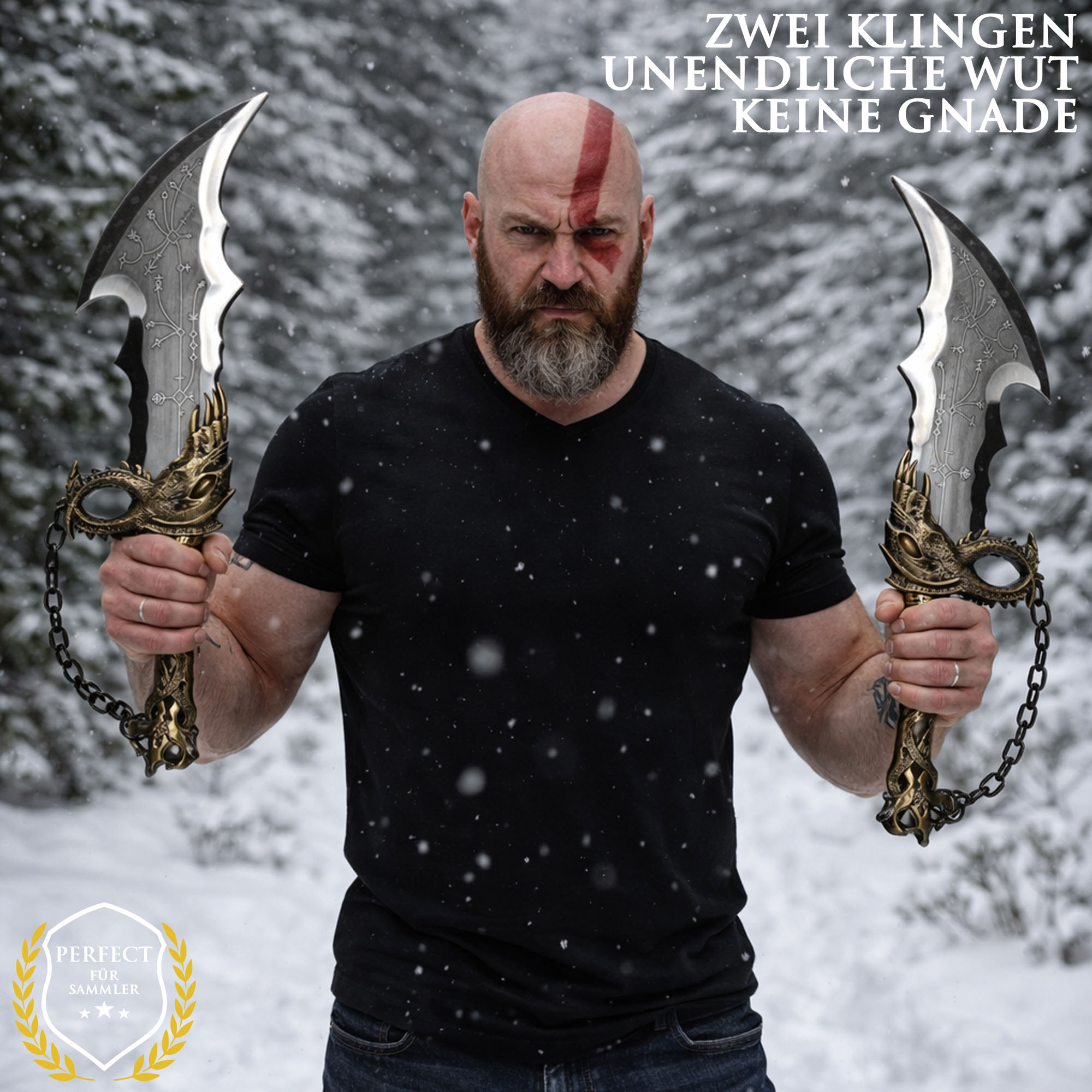 God of War Chaosklingen 2er Set 54cm | Massive Vollmetall Replik (2,6kg) mit Wandhalterung | Kratos Blades of Chaos aus Stahl | Gaming Deko Waffen